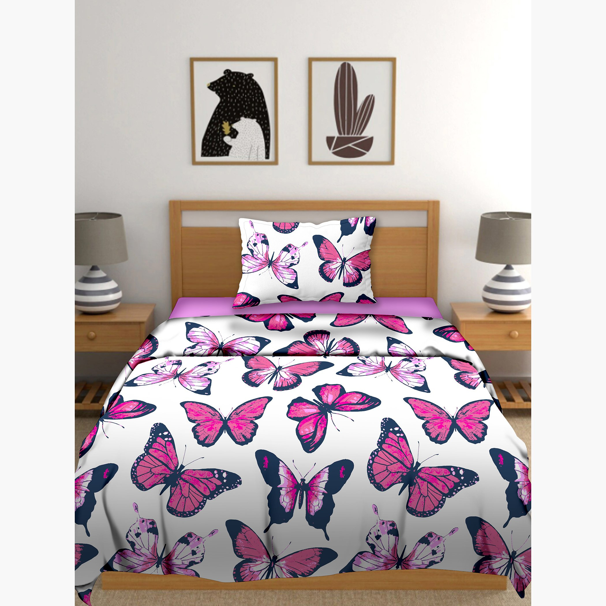 طقم غطاء لحاف فردي قطن يستخدم على الوجهين بطبعات فراشة 3 قطع من زايلا - 135x220 سم-hbxhomeware-hbxdecorandfurnishings-image-1