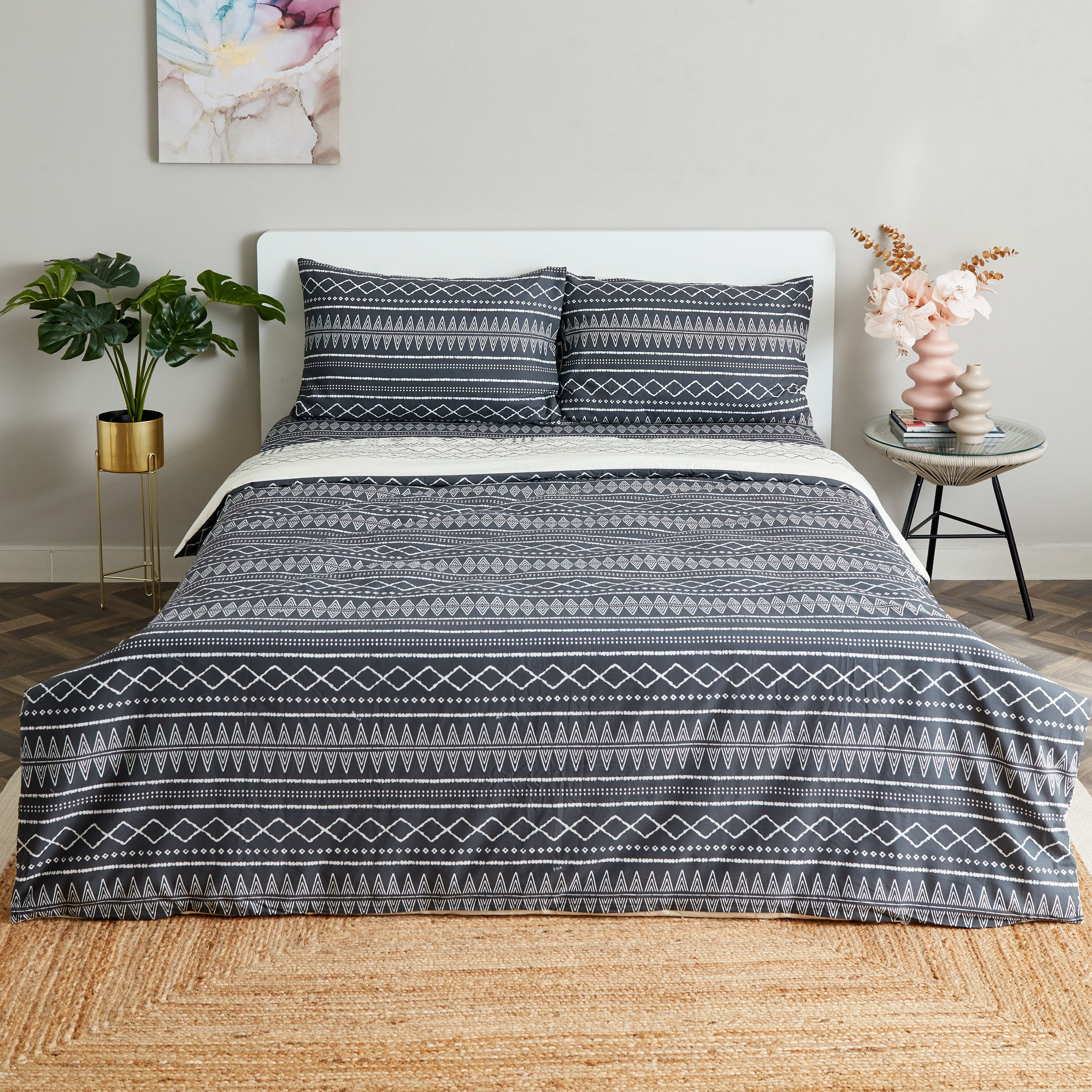 طقم غطاء لحاف قطن كوين يستخدم على الوجهين 4 قطع بطبعات من زايلا - 200x240 سم-hbxhomeware-bedding-duvetcovers-image-2