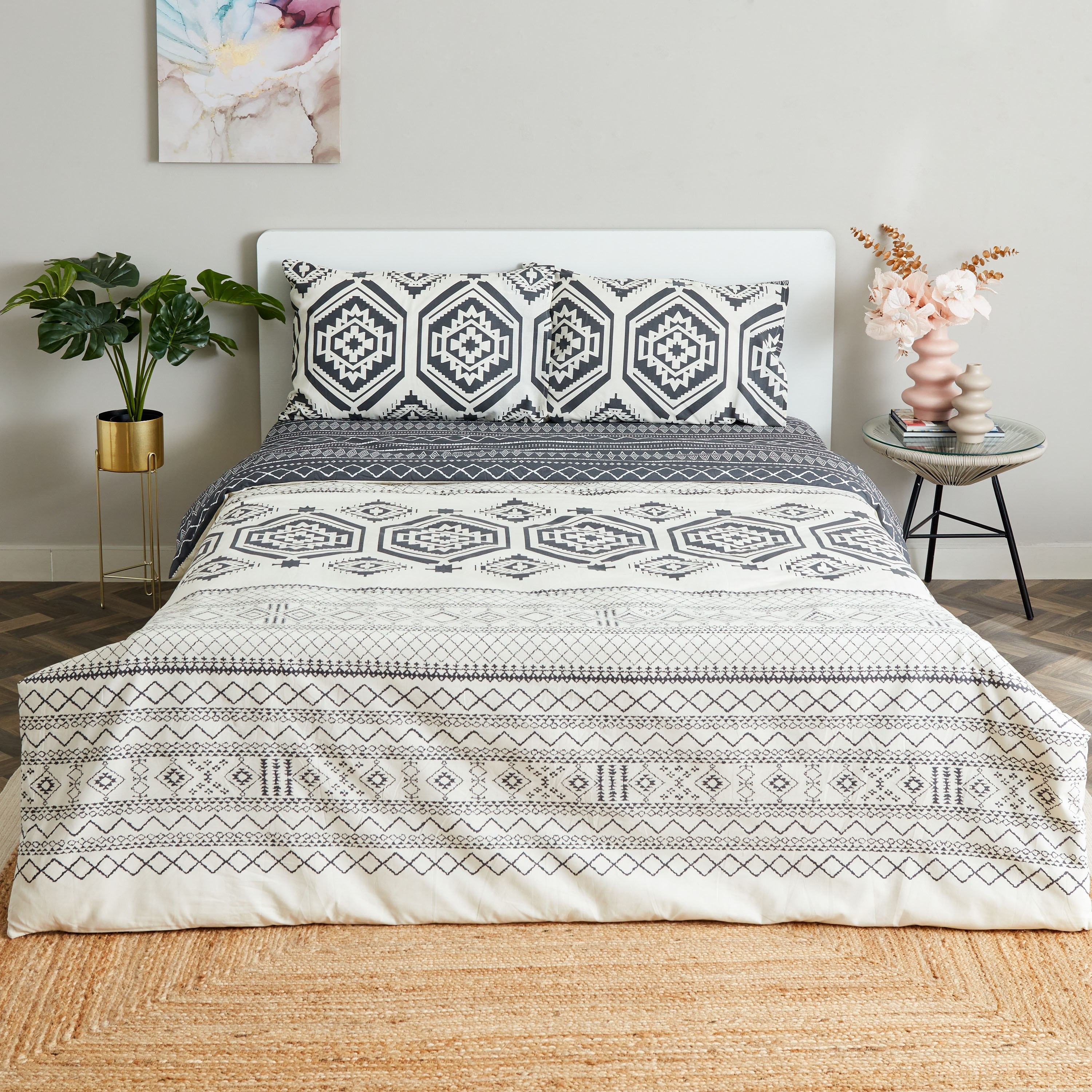 طقم غطاء لحاف قطن كوين يستخدم على الوجهين 4 قطع بطبعات من زايلا - 200x240 سم-hbxhomeware-bedding-duvetcovers-image-3