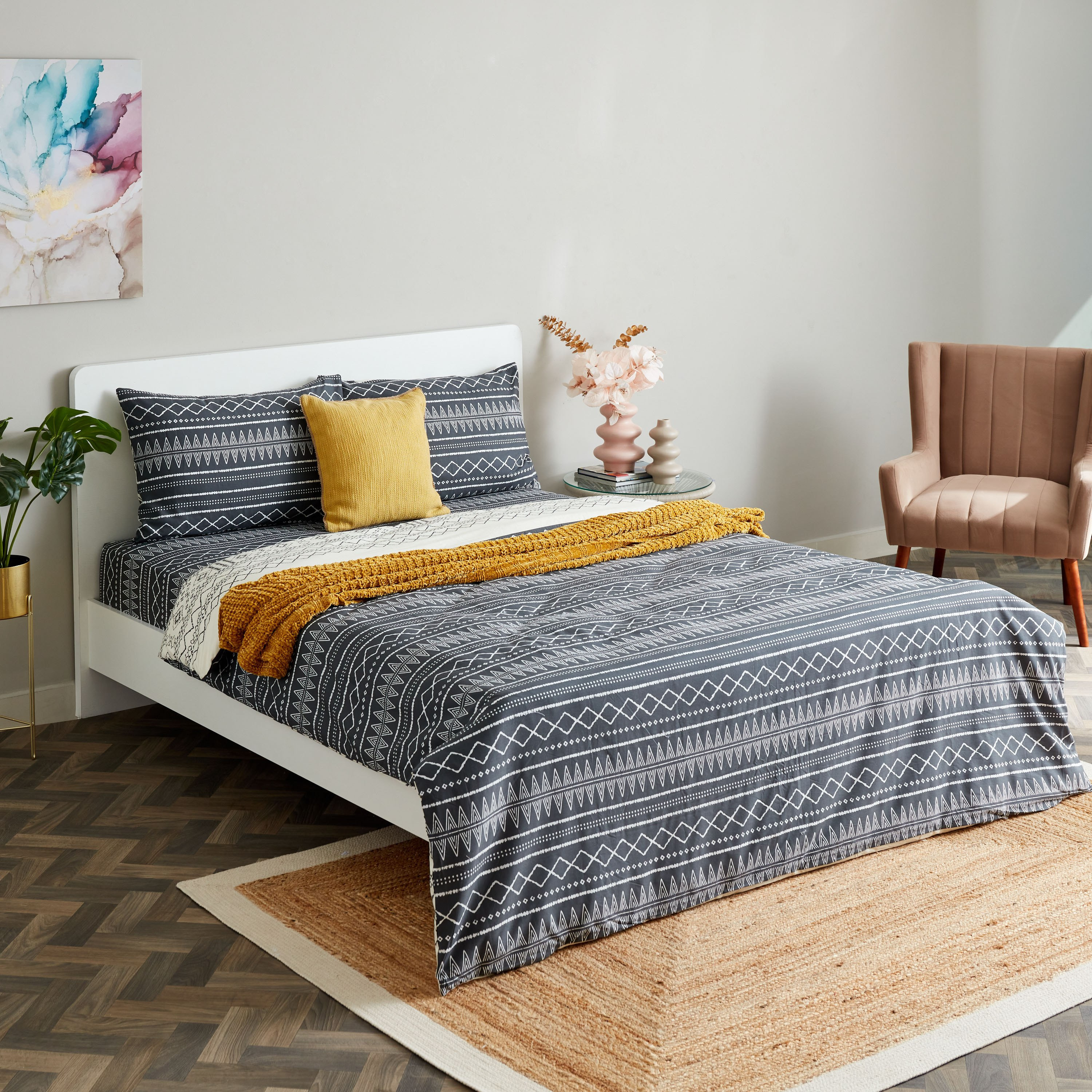 طقم غطاء لحاف قطن كوين يستخدم على الوجهين 4 قطع بطبعات من زايلا - 200x240 سم-hbxhomeware-bedding-duvetcovers-image-9