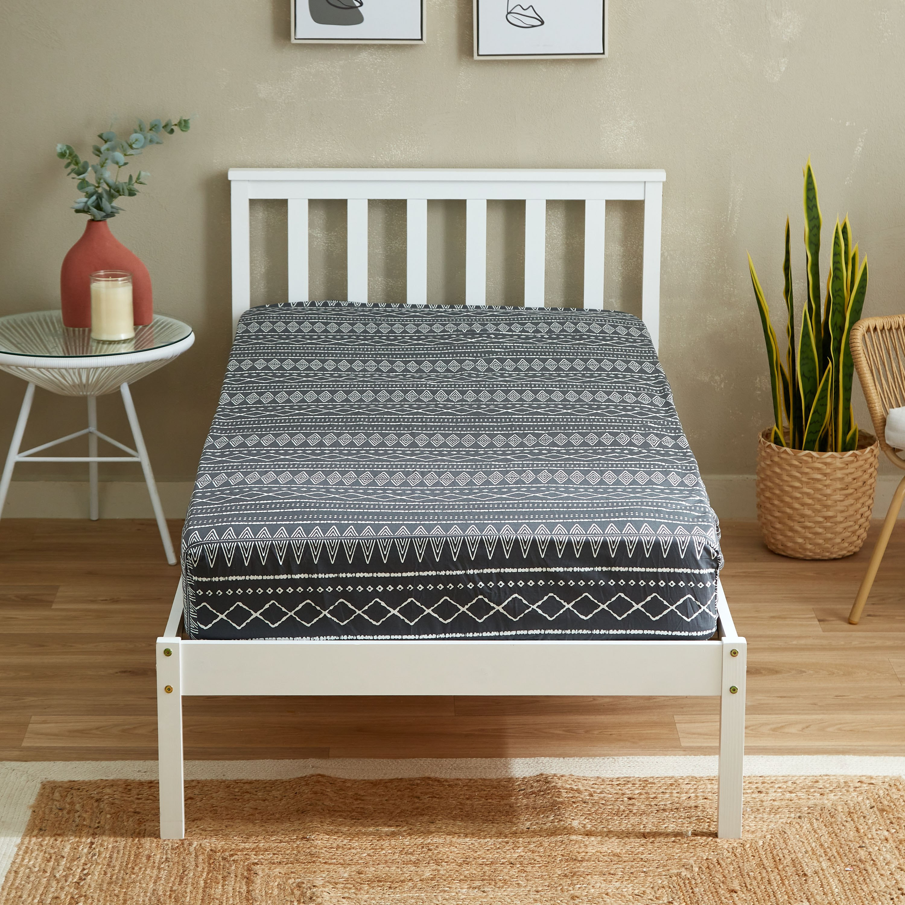 شرشف مطاطي قطن فردي بطبعات كليم أحادية اللون من زايلا - 90 × 200 + 25 سم-hbxhomeware-hbxbedroom-image-2