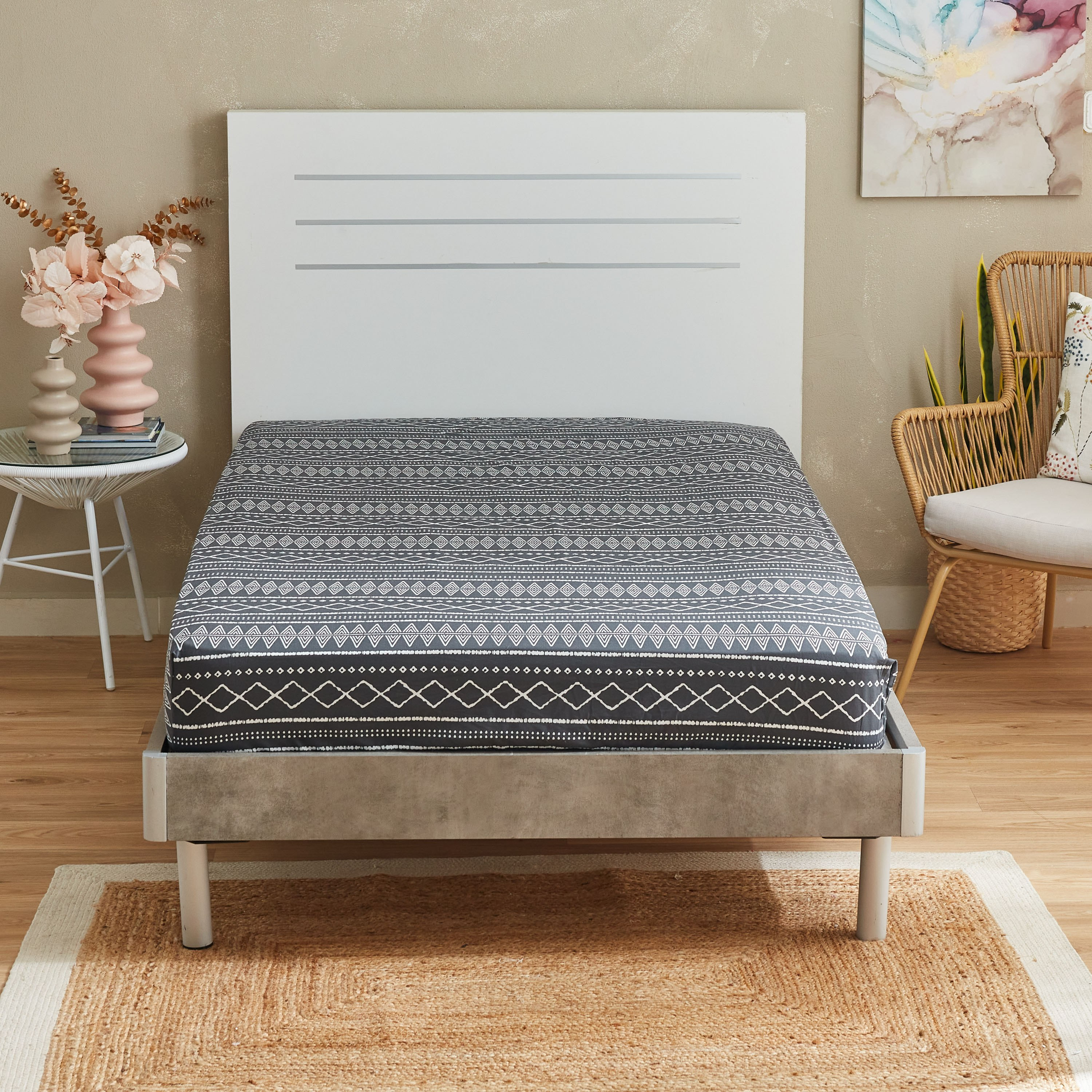 شرشف مطاطي قطن مزدوج بطبعات كليم أحادية اللون من زايلا - 120x200+33 سم-hbxhomeware-hbxbedroom-image-2