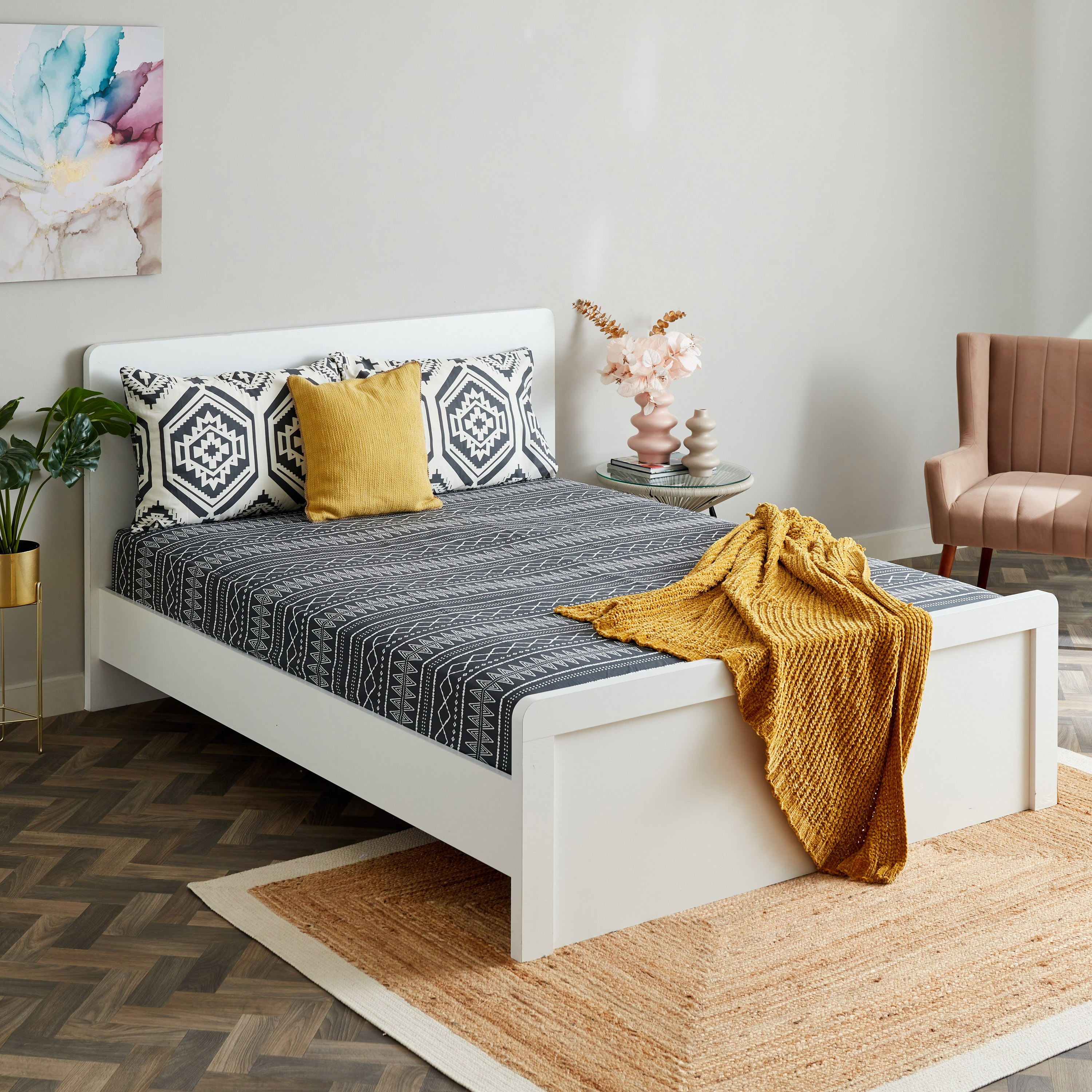 Zayla Monochrome Kilim Print Cotton Queen Fitted Sheet - 150x200+33 cm-hbxhomeware-hbxbedroom-image-7