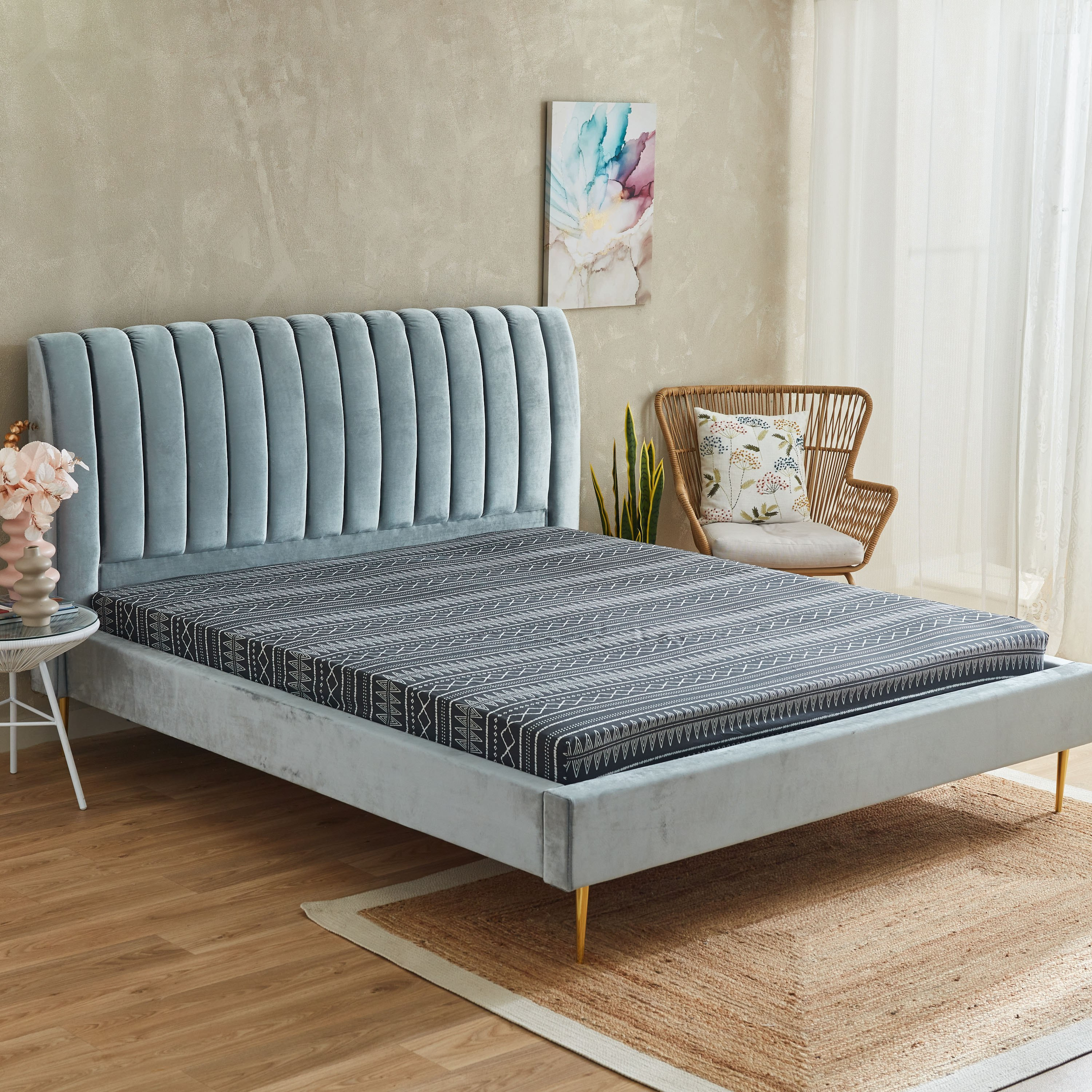 شرشف مطاطي قطن كينج بطبعات كليم أحادية اللون من زايلا - 180x200+33 سم-hbxhomeware-hbxbedroom-image-1
