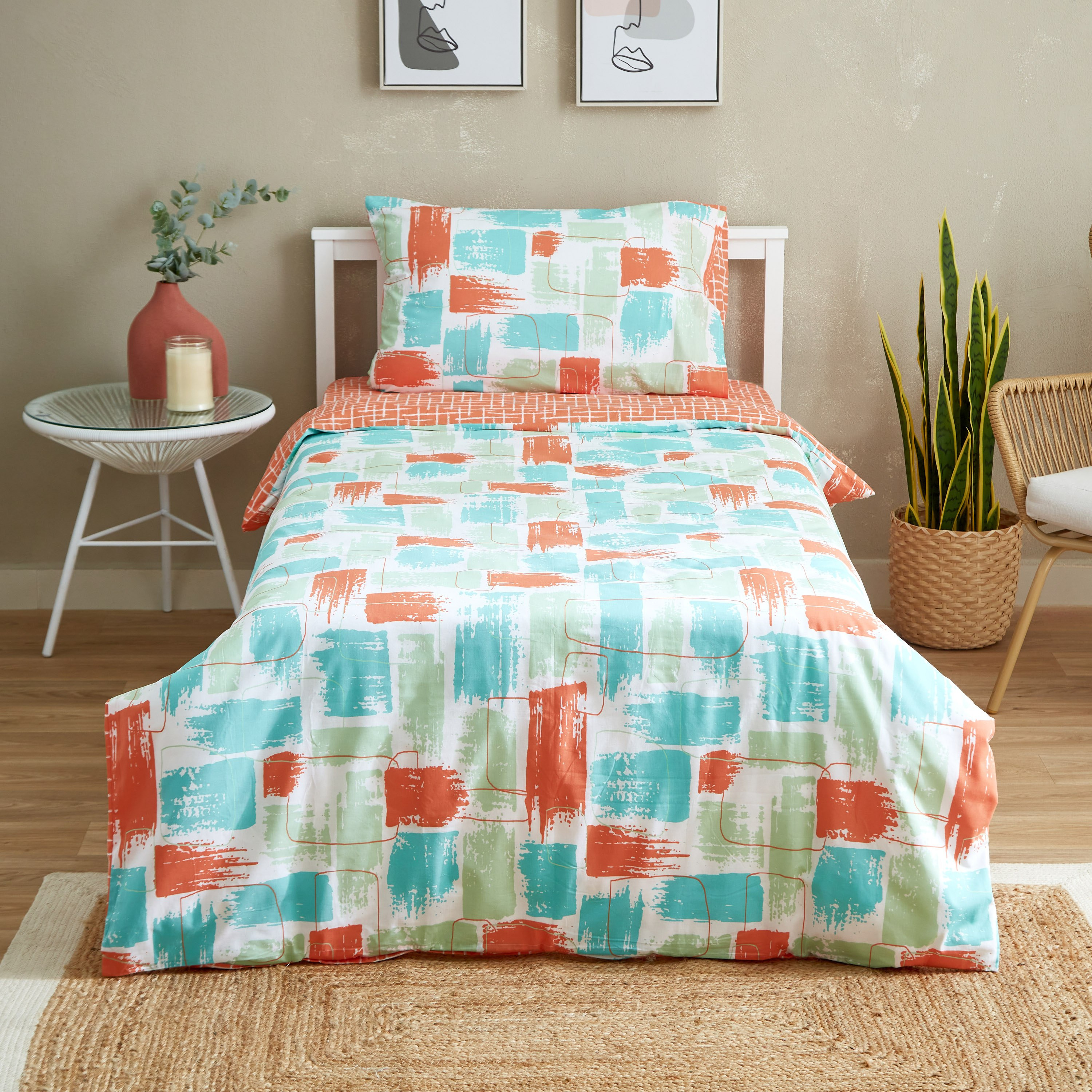 طقم غطاء لحاف فردي قطن يستخدم على الوجهين بطبعات تجريدية 3 قطع من زايلا - 135x220 سم-hbxhomeware-hbxdecorandfurnishings-image-2