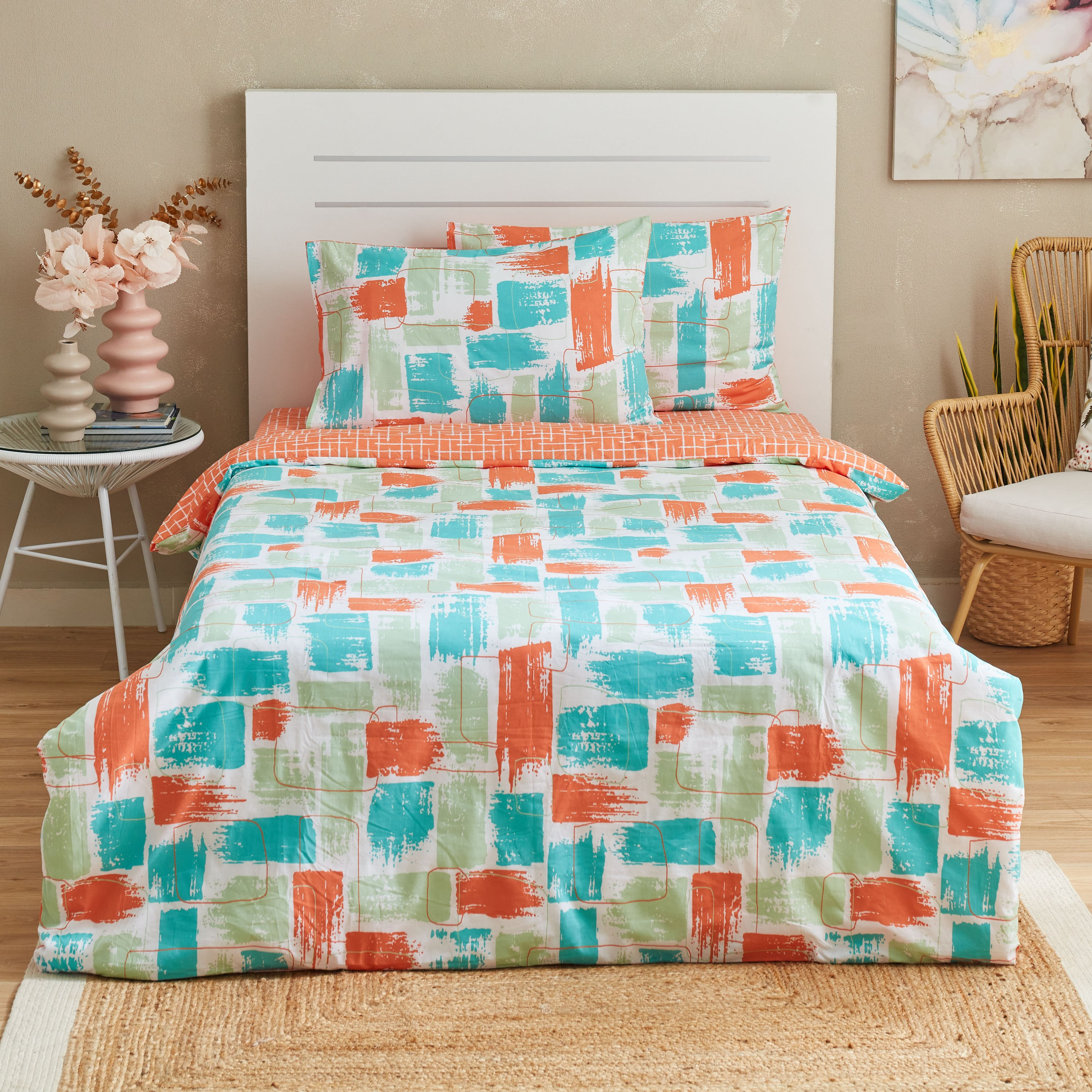 Zayla 4-Piece Abstract Print Reversible Cotton Twin Duvet Cover Set - 160x220 cm-hbxhomeware-hbxdecorandfurnishings-image-2