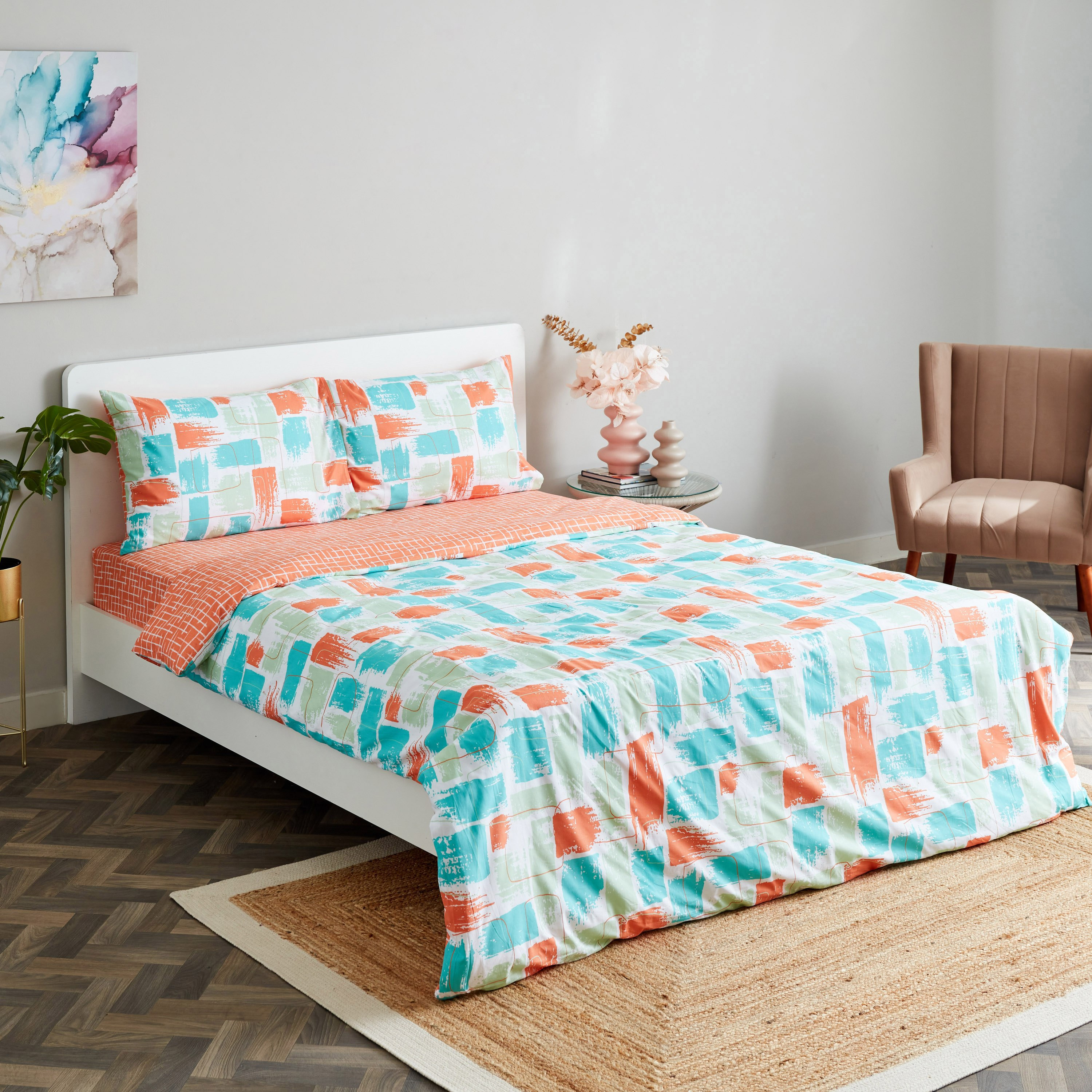 طقم غطاء لحاف كوين قطن يستخدم على الوجهين بطبعات تجريدية 4 قطع من زايلا - 200x240 سم-hbxhomeware-hbxdecorandfurnishings-image-1