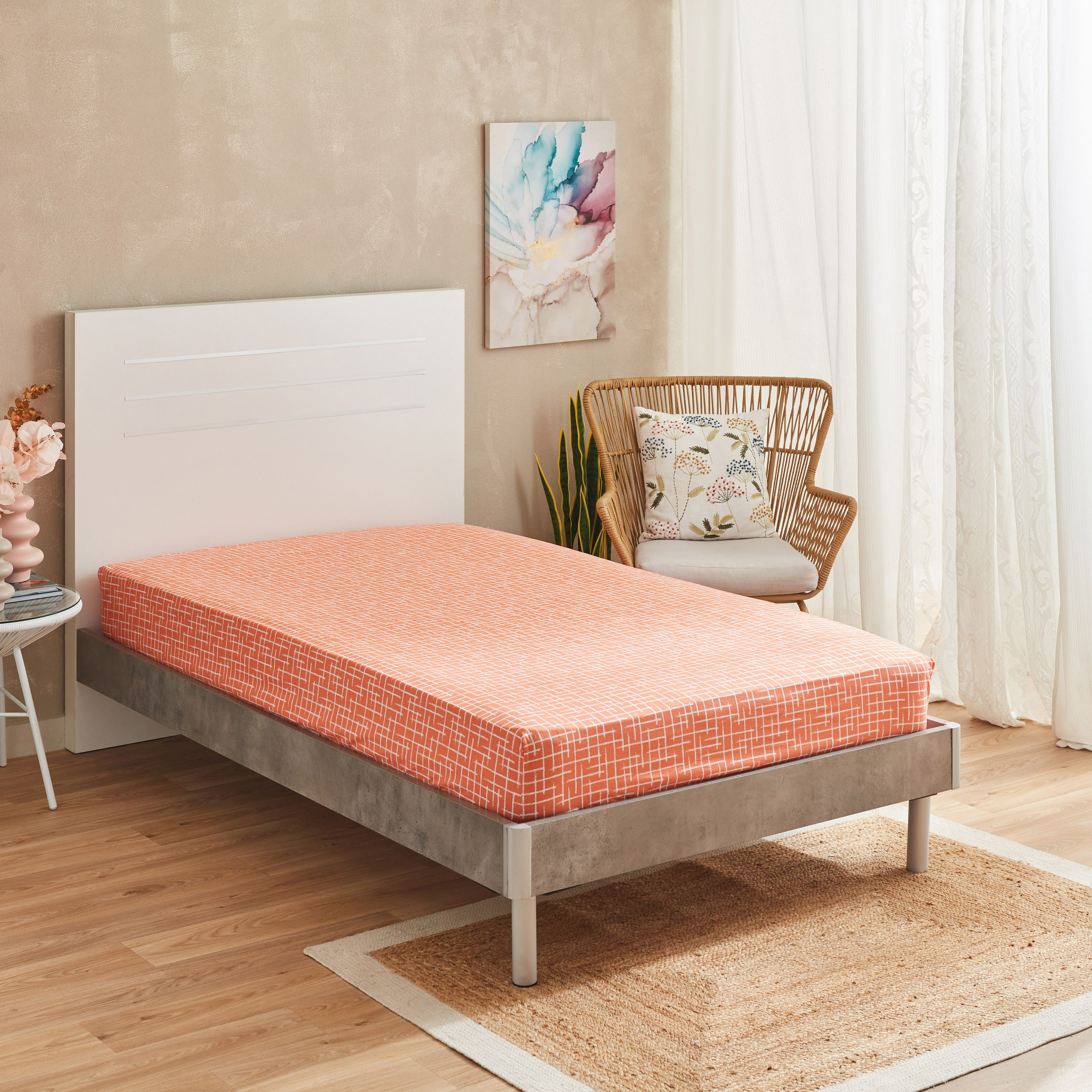 شرشف مطاطي توين قطن بطبعات تجريدية من زايلا - 120x200+33 سم-hbxhomeware-hbxbedroom-image-1