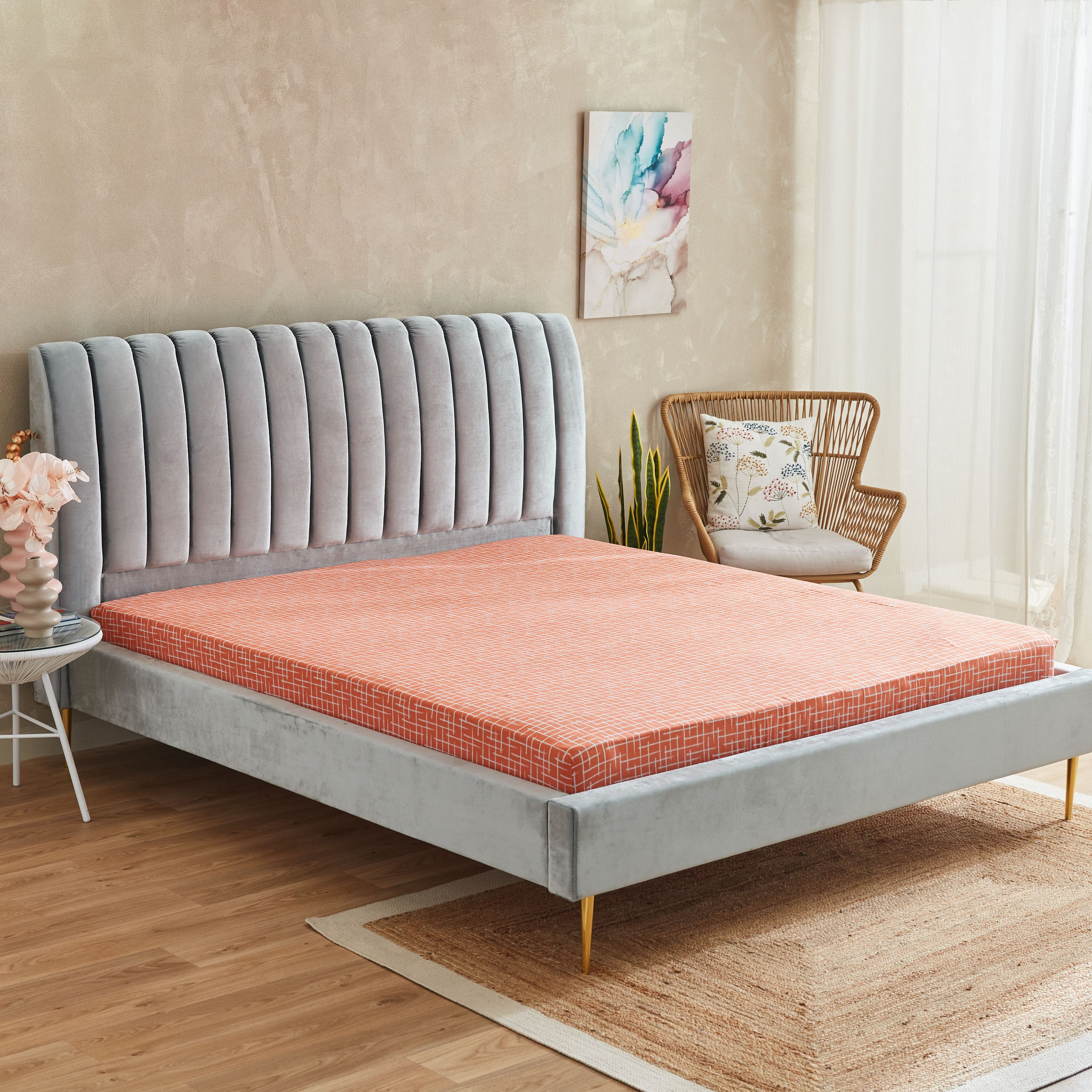 شرشف مطّاطي كينج قطن بطبعات تجريدية من زايلا - 180x200+33 سم-hbxhomeware-hbxbedroom-image-1