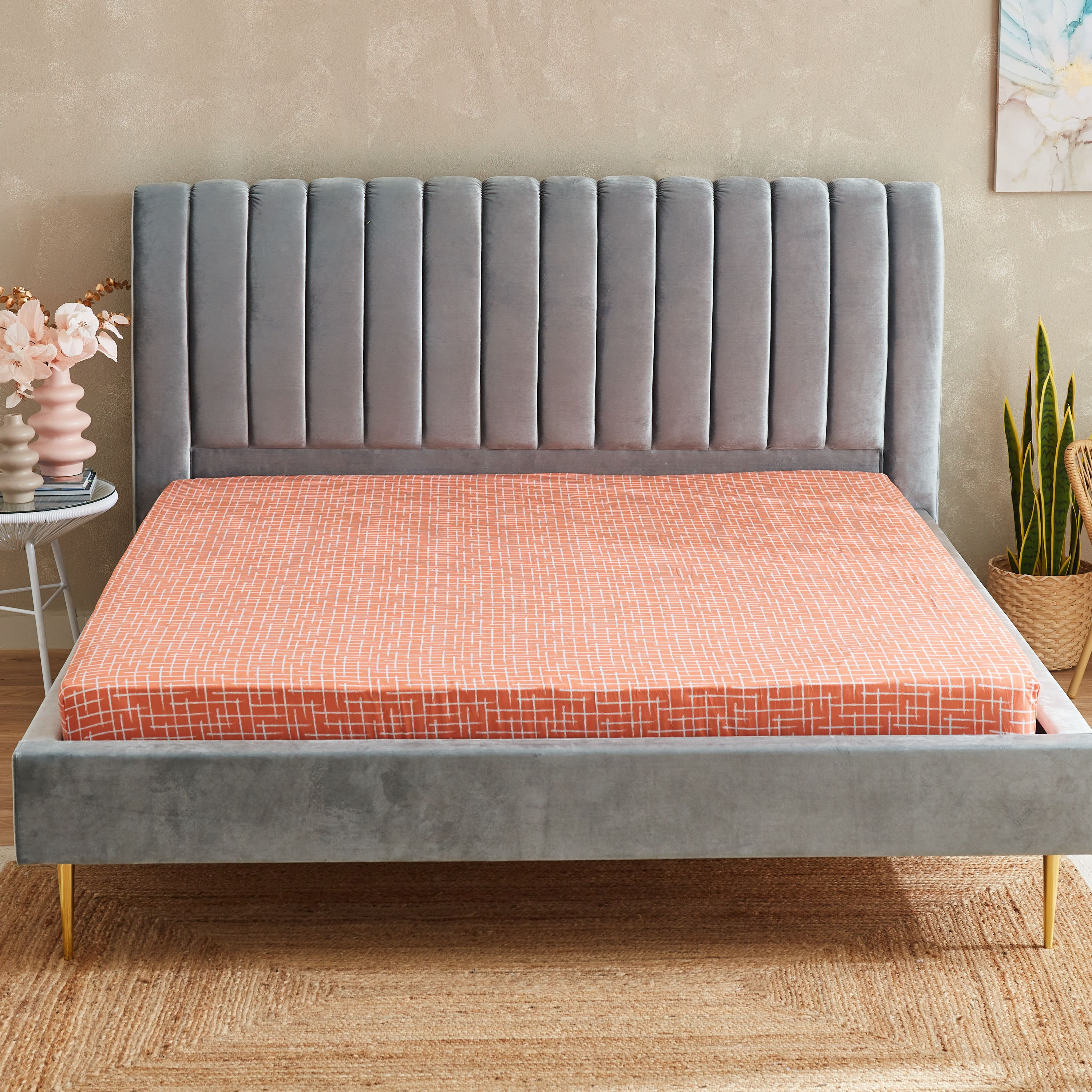 شرشف مطّاطي كينج قطن بطبعات تجريدية من زايلا - 180x200+33 سم-hbxhomeware-hbxbedroom-image-2