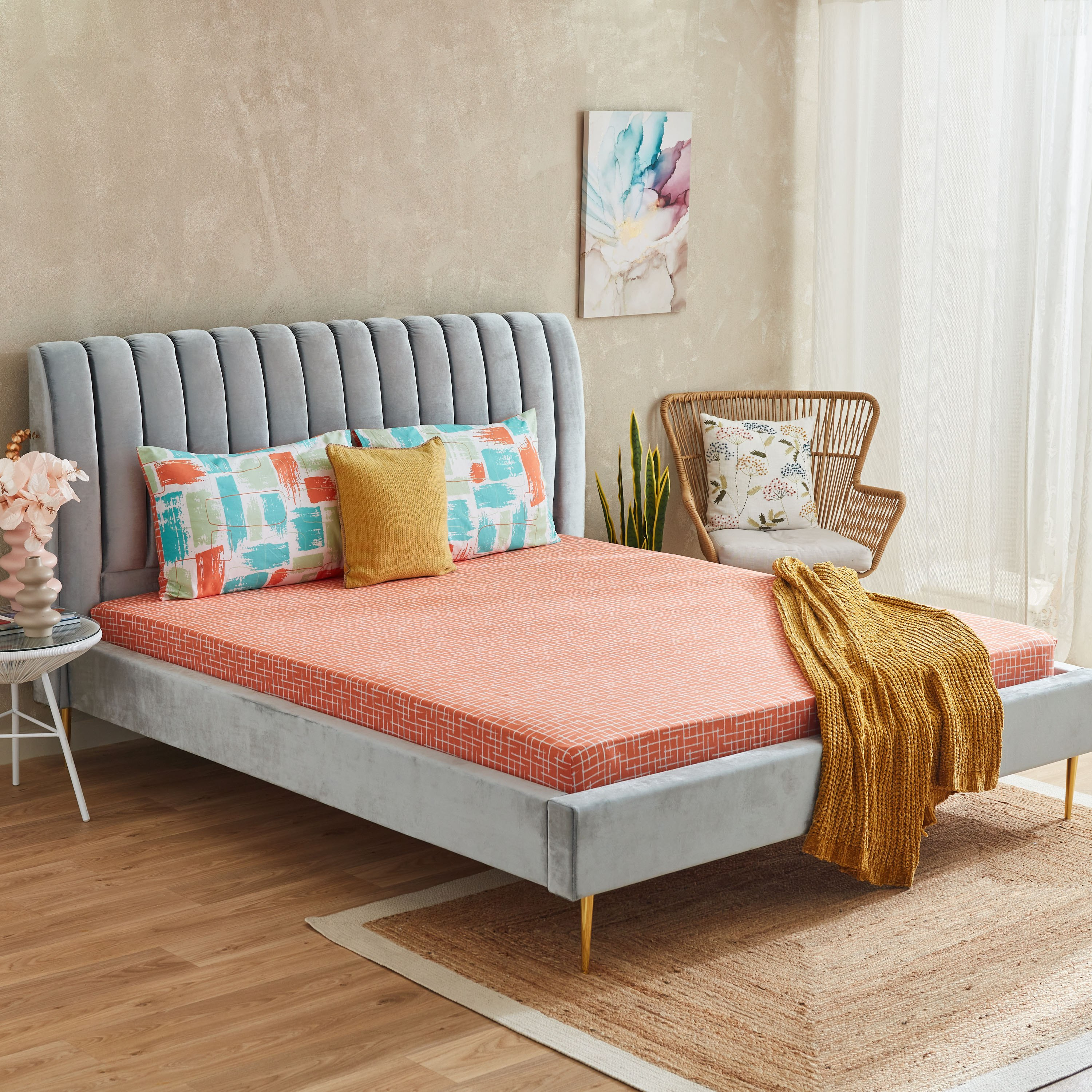 شرشف مطّاطي كينج قطن بطبعات تجريدية من زايلا - 180x200+33 سم-hbxhomeware-hbxbedroom-image-7