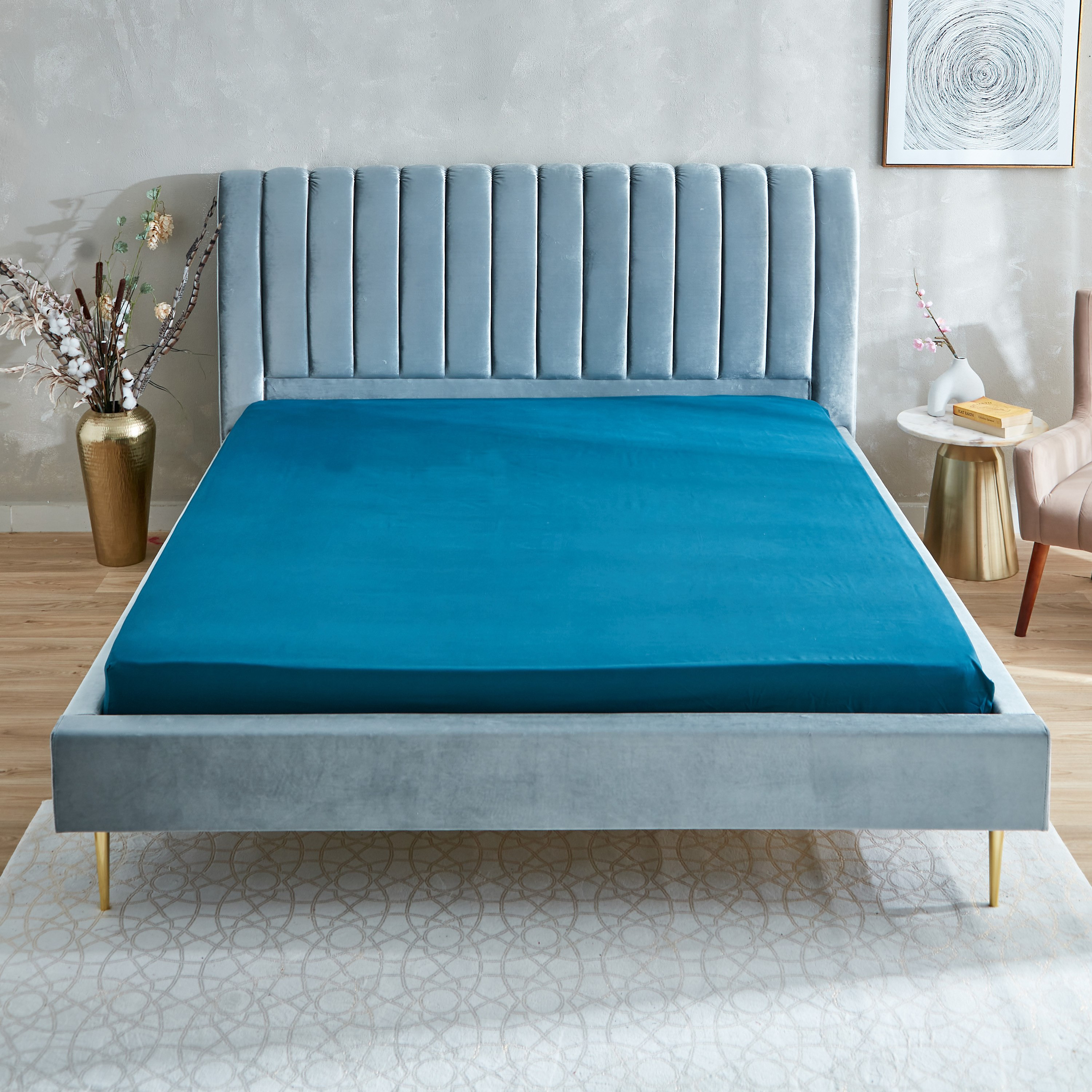 شرشف مطاطي كينج سادة من الألياف الدقيقة من ديربي - 180x200+25 سم-hbxhomeware-hbxbedroom-image-3