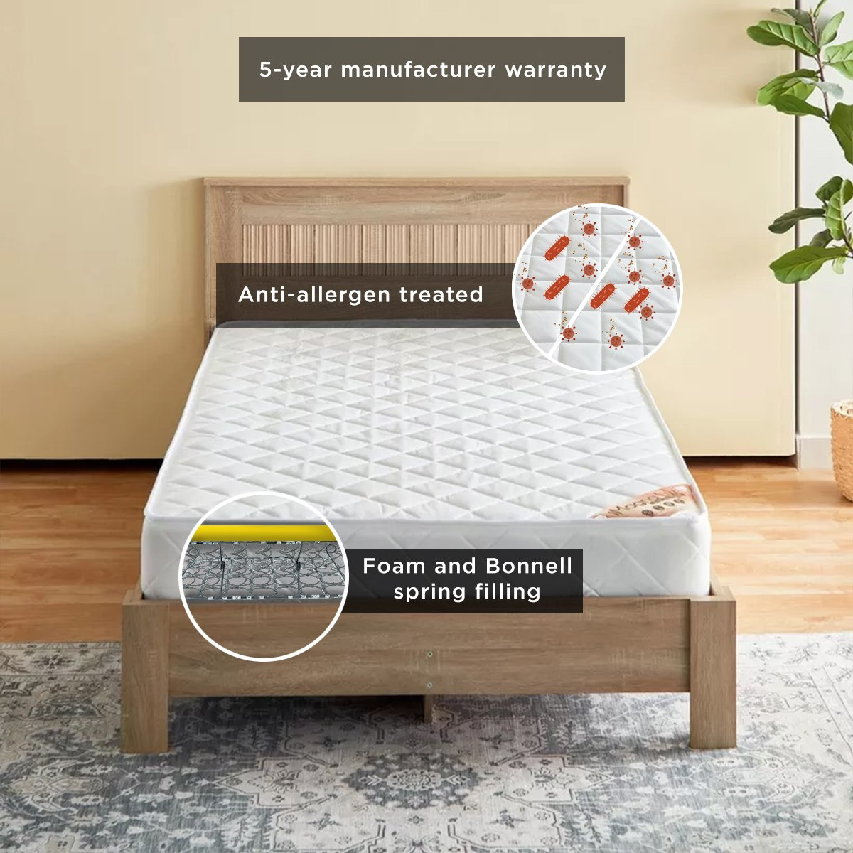 SleepEase iMagna Lux High Resilience Foam Bonnell Spring Single Mattress - 90x200x22 cm-hbxfurniture-bedroom-mattresses-single-image-6