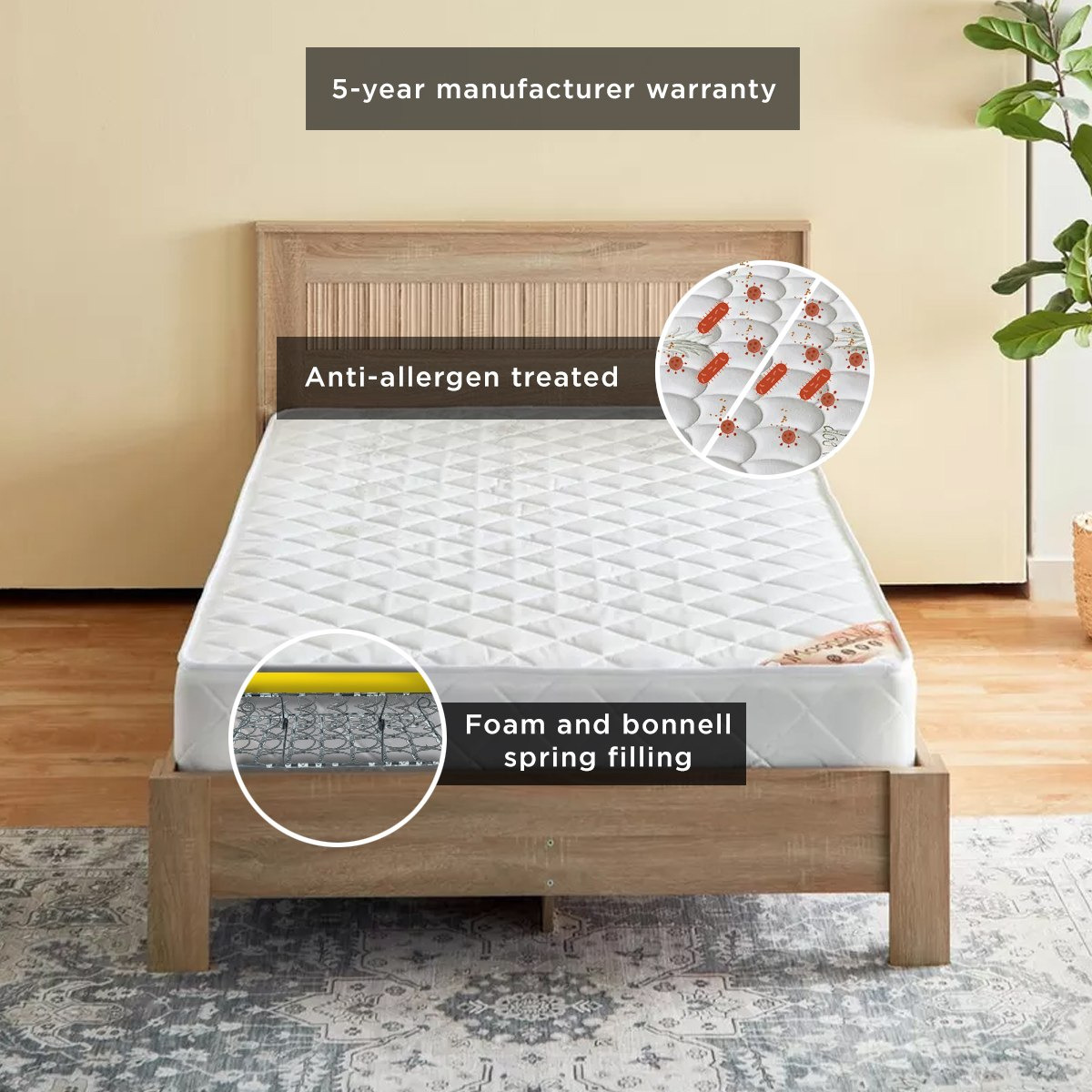 SleepEase iMagna Lux High Resilience Foam Bonnell Spring Twin Mattress - 120x200x22 cm-hbxfurniture-mattresses-twin-image-6