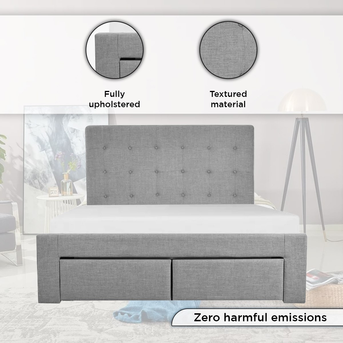 Oakland Queen Upholstered Bed with 2 Drawers - 150x200 cm-hbxbedroom-bedsandbedsets-beds-queen-image-5