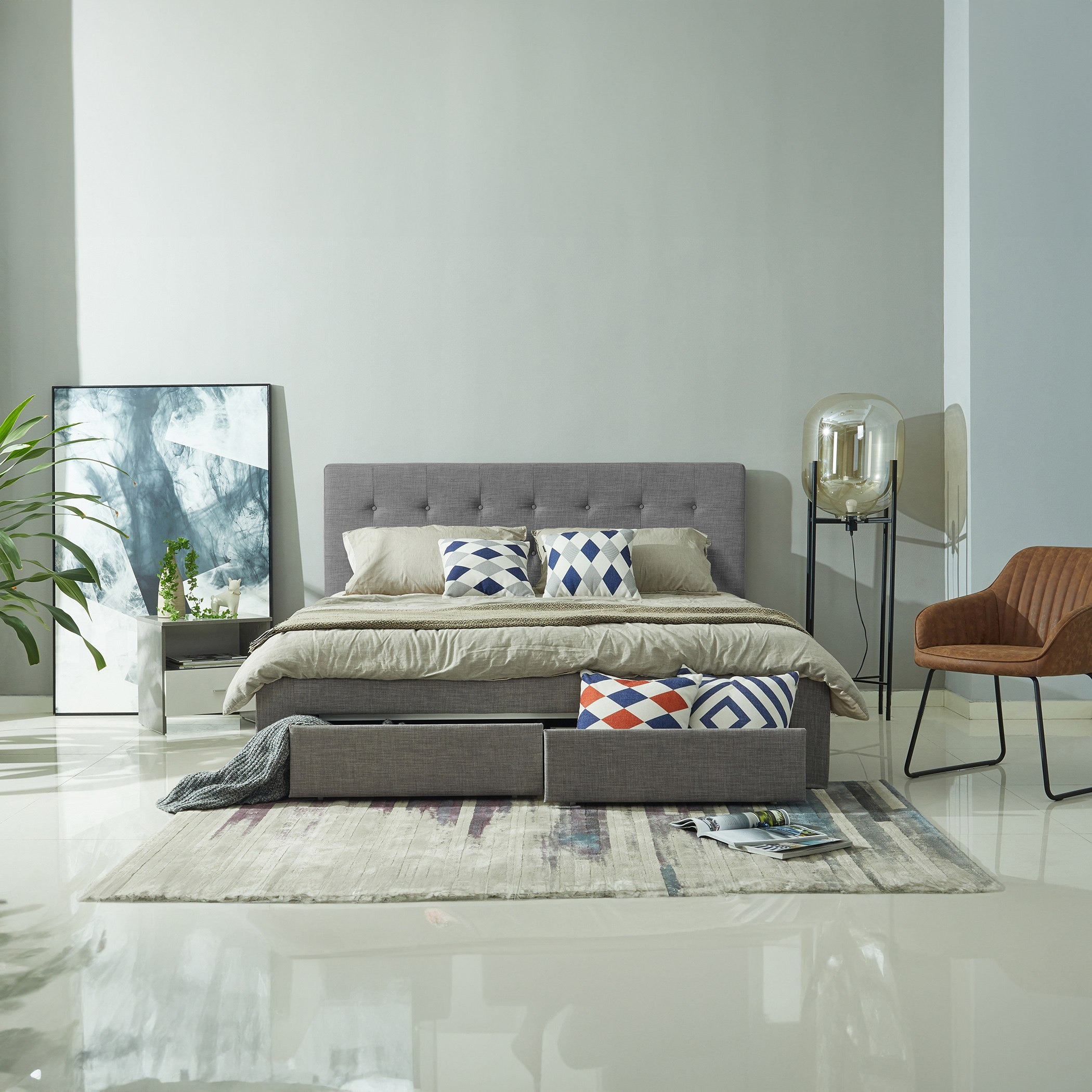 سرير كينج منجّد بدرجين من أوكلان - 180x200 سم-hbxfurniture-bedsandbedsets-upholsteredbeds-king-image-1