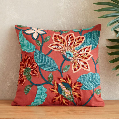 Aconite Christy Floral Embroidered Cushion Cover - 45x45 cm