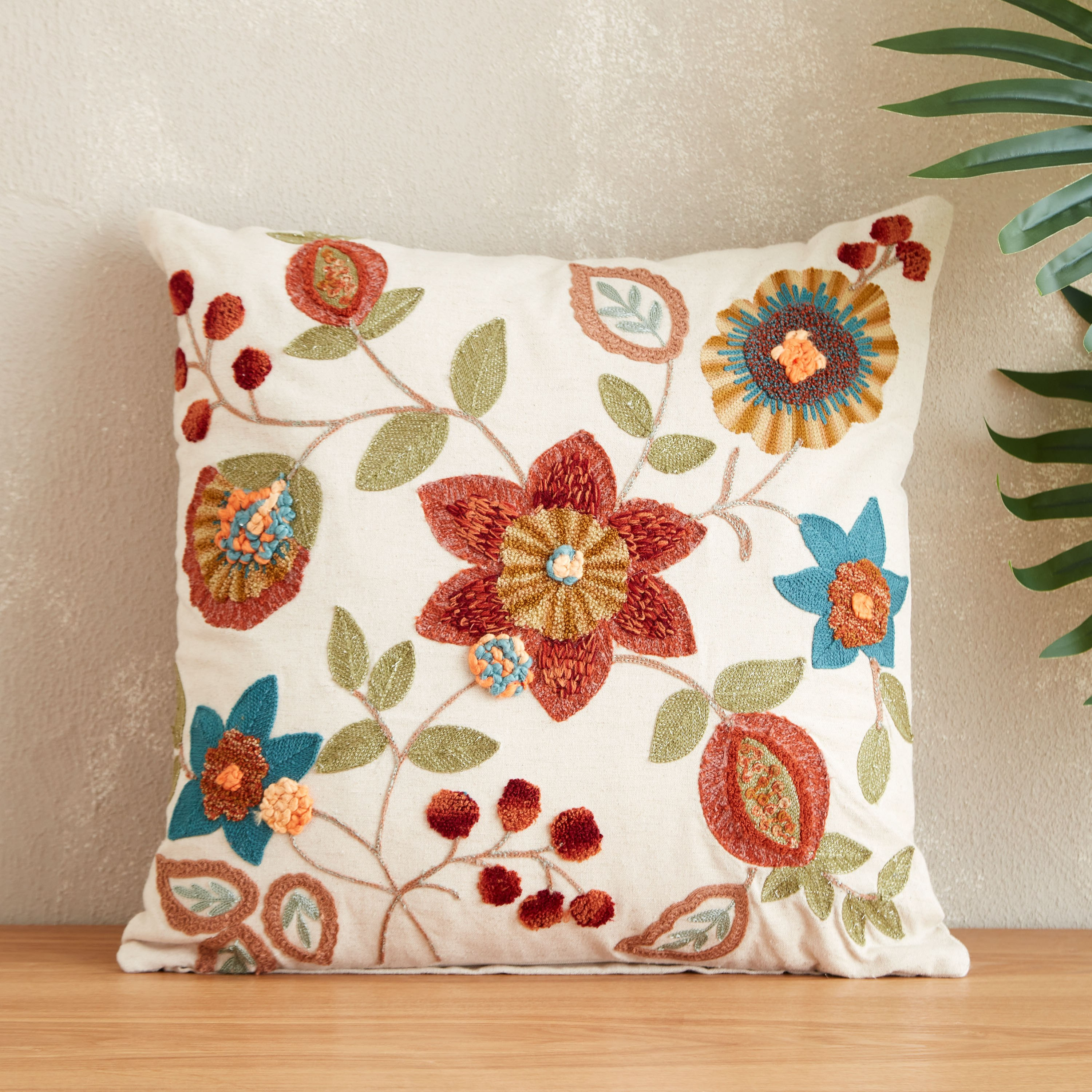 Aconite Alice Embroidered Leaf Cushion Cover - 45x45 cm-hbxhomeware-cushionsandcovers-cushioncovers-image-1