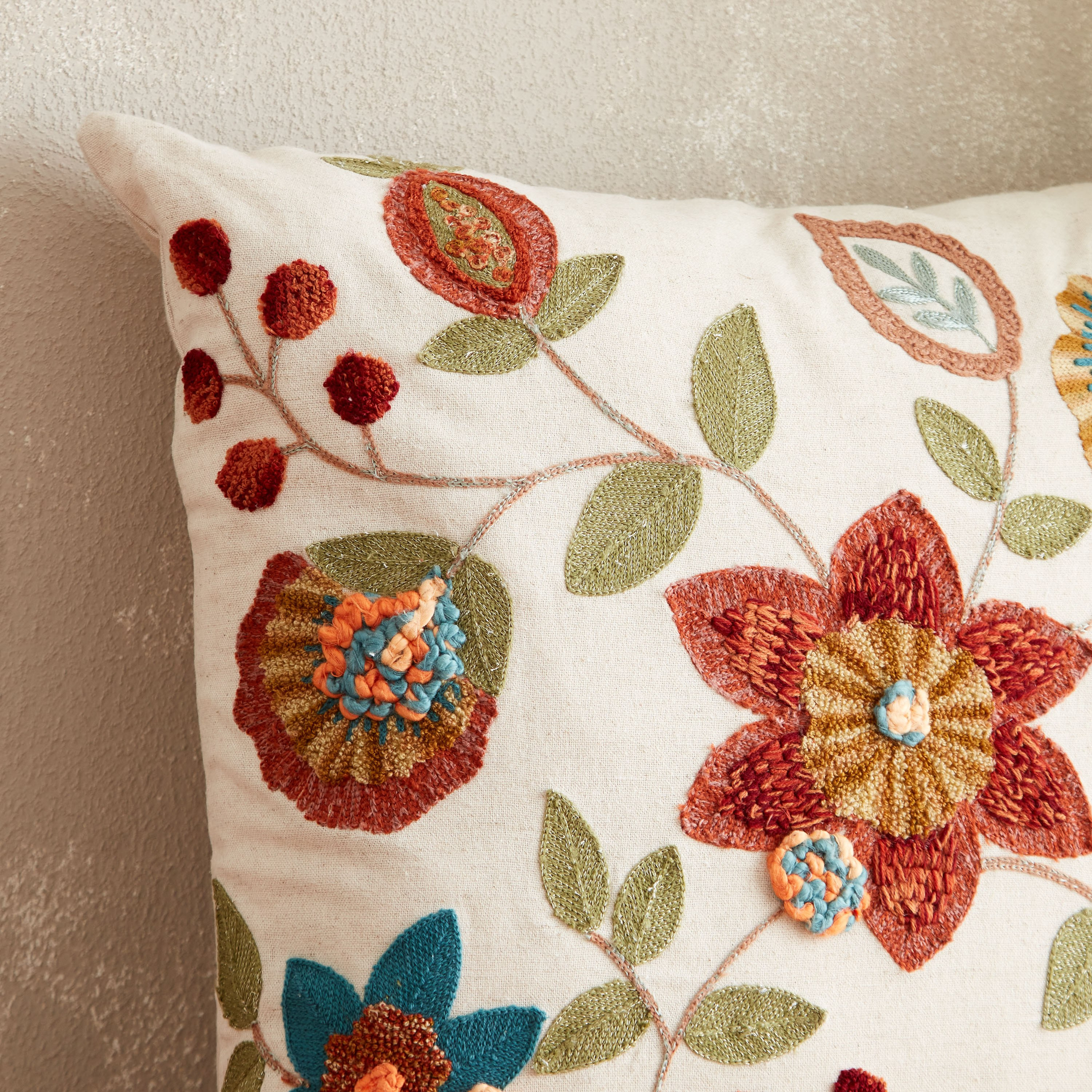 Aconite Alice Embroidered Leaf Cushion Cover - 45x45 cm-hbxhomeware-cushionsandcovers-cushioncovers-image-2