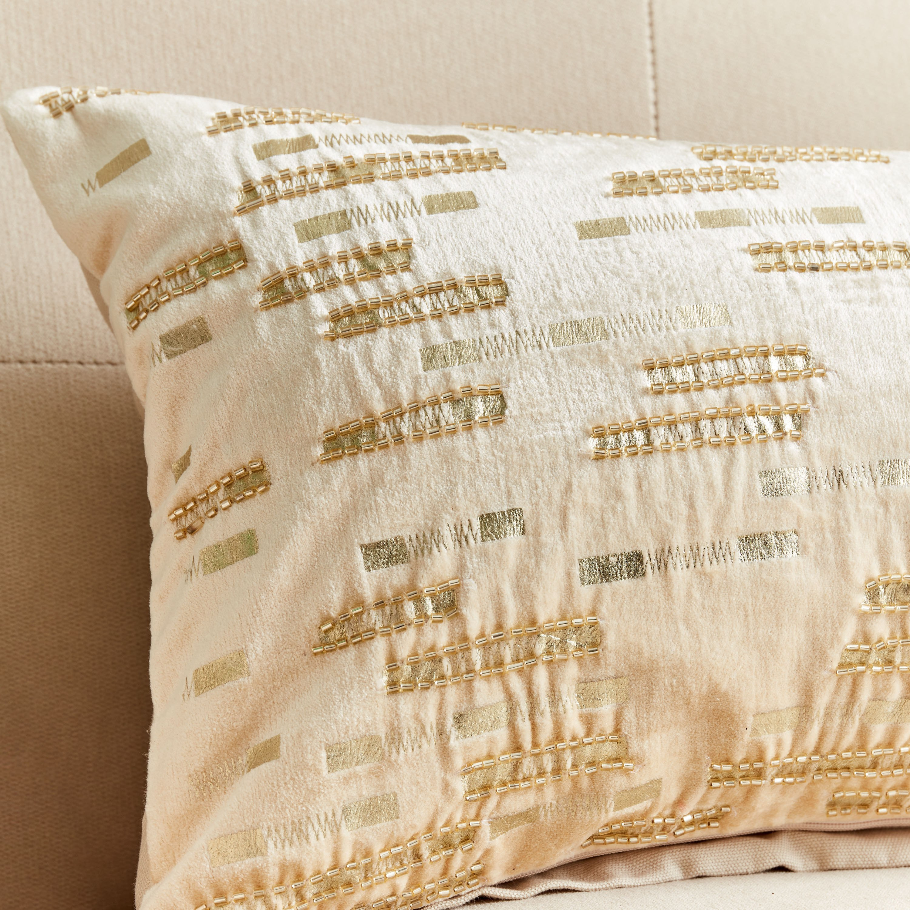 Petra Beaded Broken Stripe Velvet Filled Cushion - 30x50 cm-hbxlivingroom-furnishings-cushionsandcovers-filledcushions-image-2