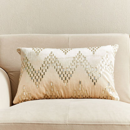 Petra Beaded Wave Velvet Filled Cushion - 30x50 cms