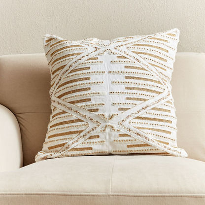 Petra Medalic Embroidered Beaded Cushion Cover - 45x45 cms