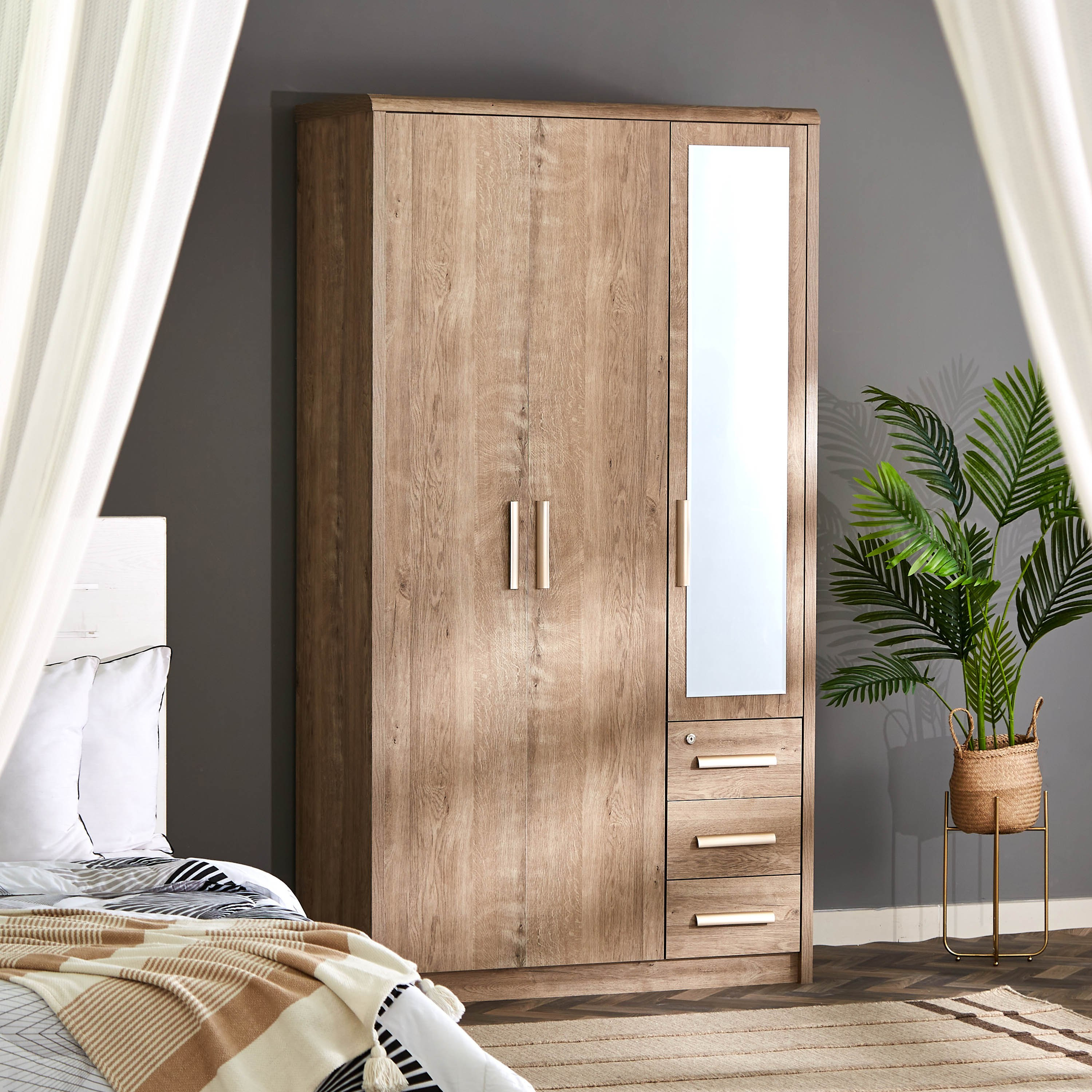 Curvy 3-Door Wardrobe with Mirror-hbxfurniture-wardrobes-image-1
