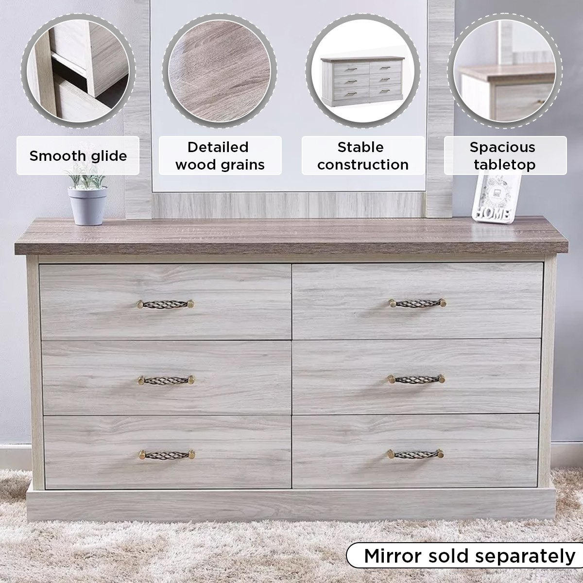 Angelic 6-Drawer Master Dresser without Mirror-hbxfurniture-bedroom-dressersandmirrors-image-5