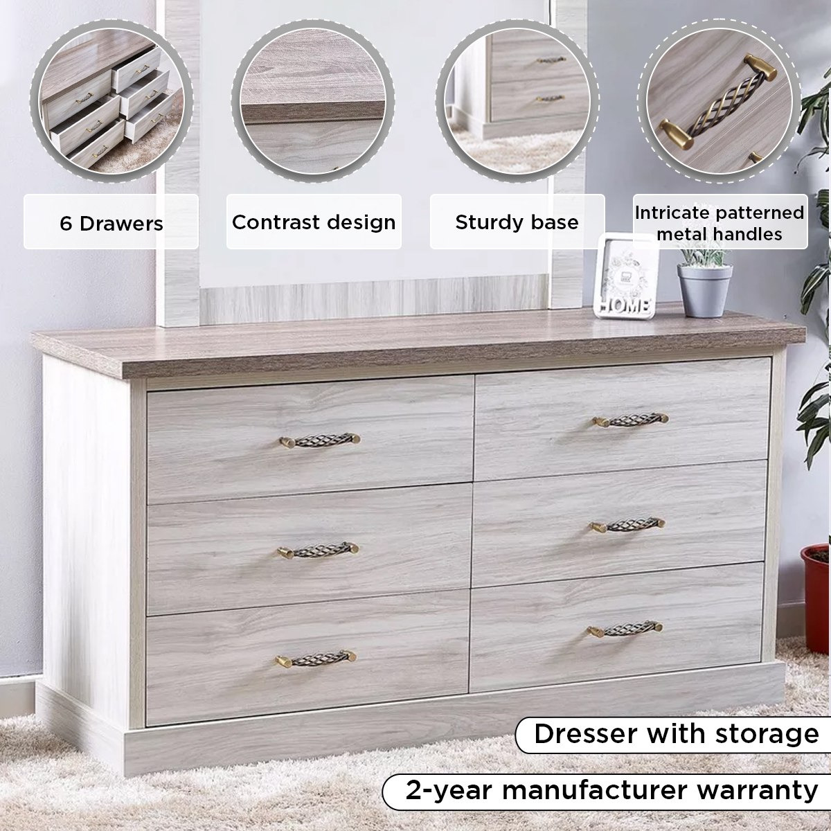 Angelic 6-Drawer Master Dresser without Mirror-hbxfurniture-bedroom-dressersandmirrors-image-4