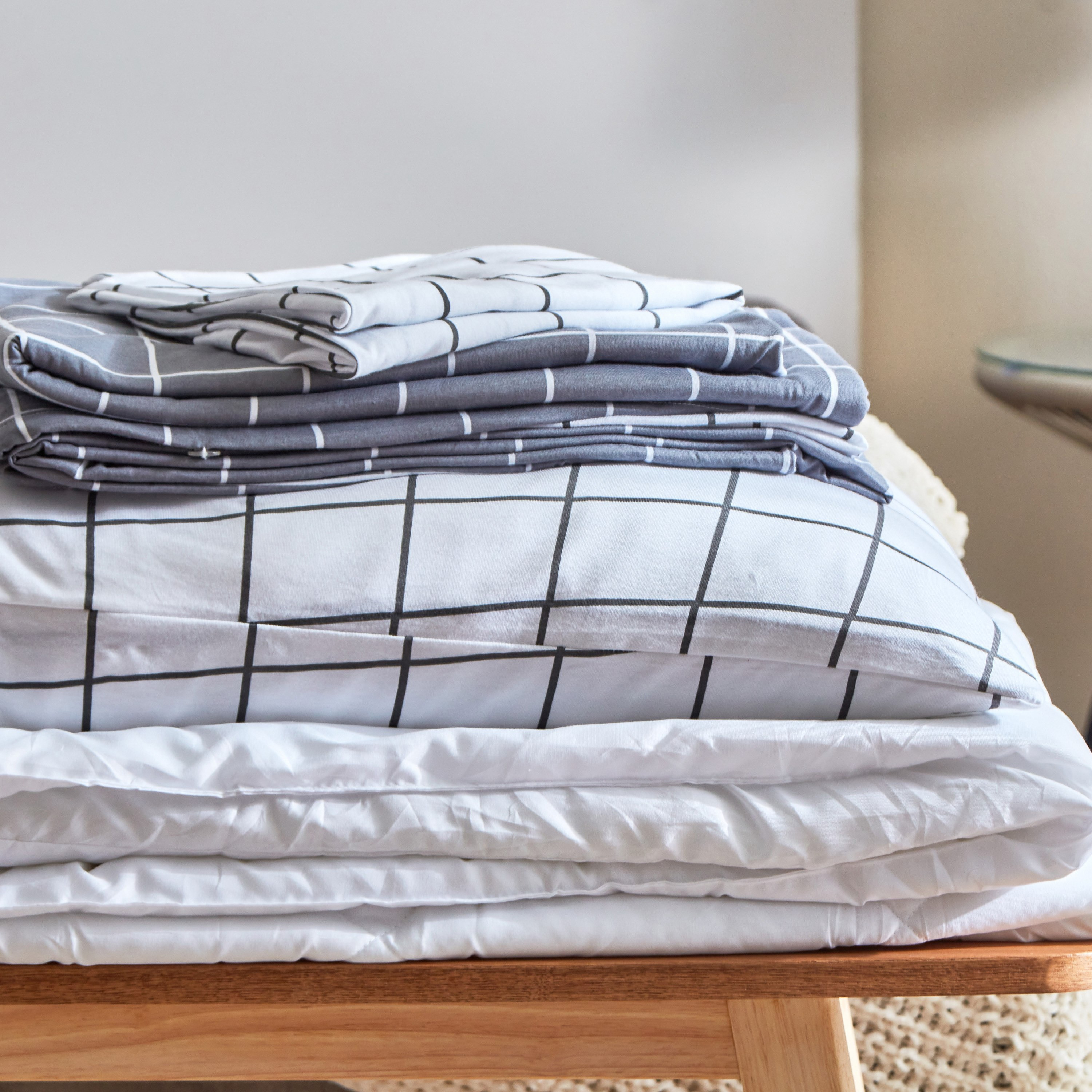 Supersoft Wide Checks Print 3-Piece Single Reversible Jersey Duvet Cover and Duvet Set - 135x220 cm-hbxhomeware-hbxdecorandfurnishings-image-11