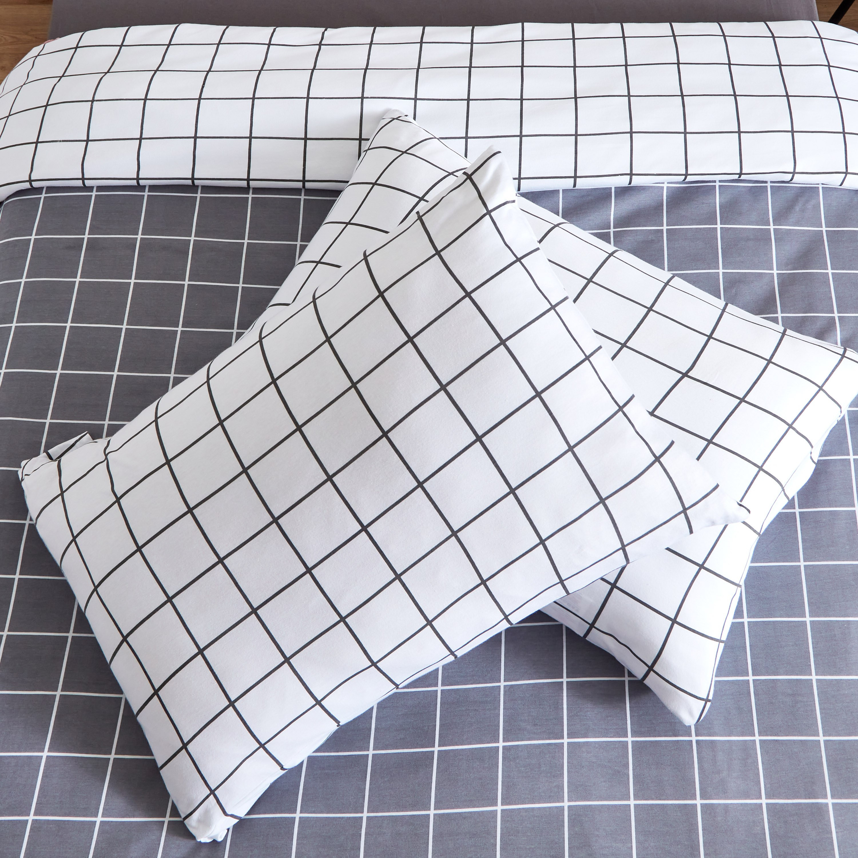 Supersoft Wide Checks Print 3-Piece Single Reversible Jersey Duvet Cover and Duvet Set - 135x220 cm-hbxhomeware-hbxdecorandfurnishings-image-8