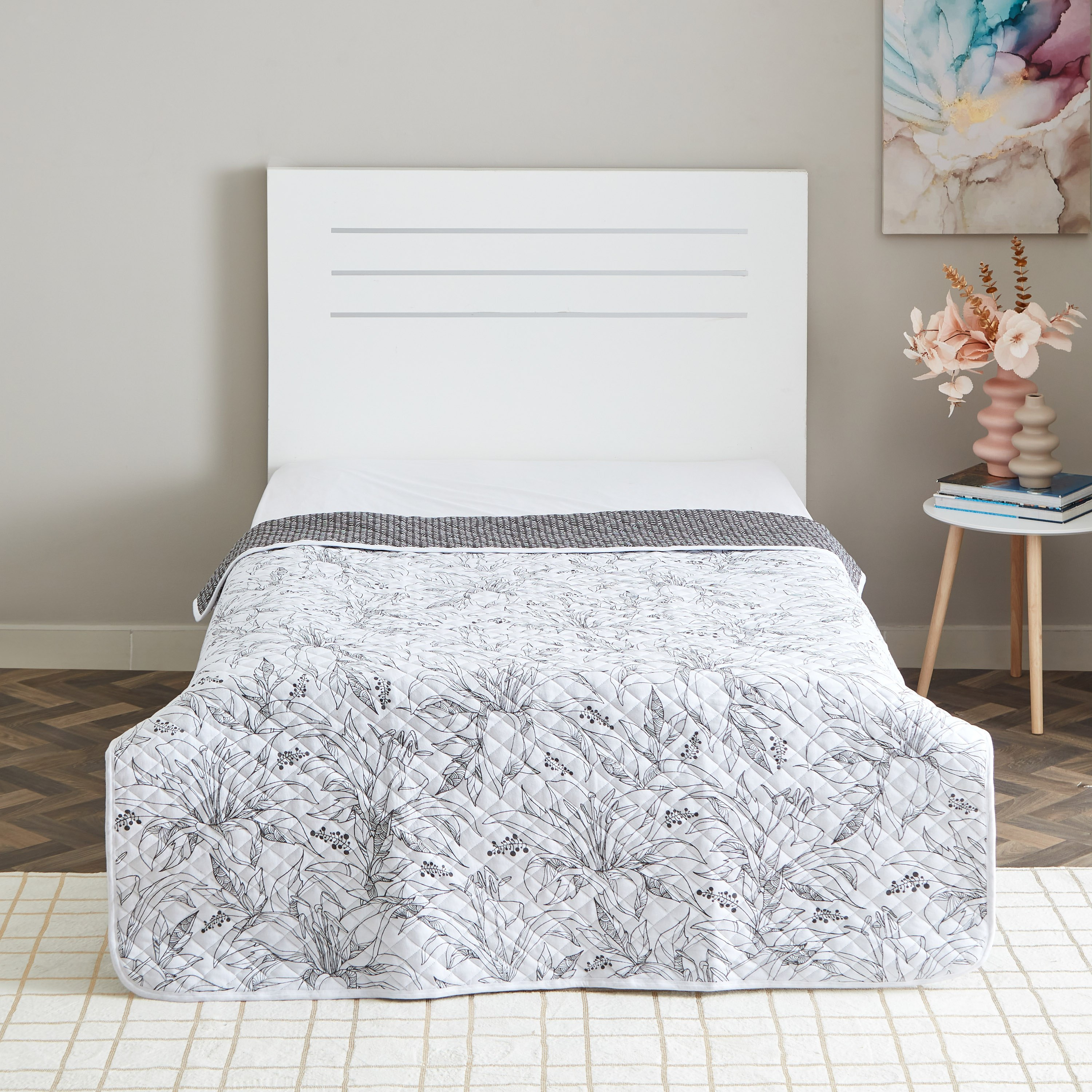 مفرش سرير جيرسي مزدوج بطبعات أزهار الليلي من سوبر سوفت - 150x200 سم-hbxdecorandfurnishings-bedding-bedspreadsandquilts-image-2