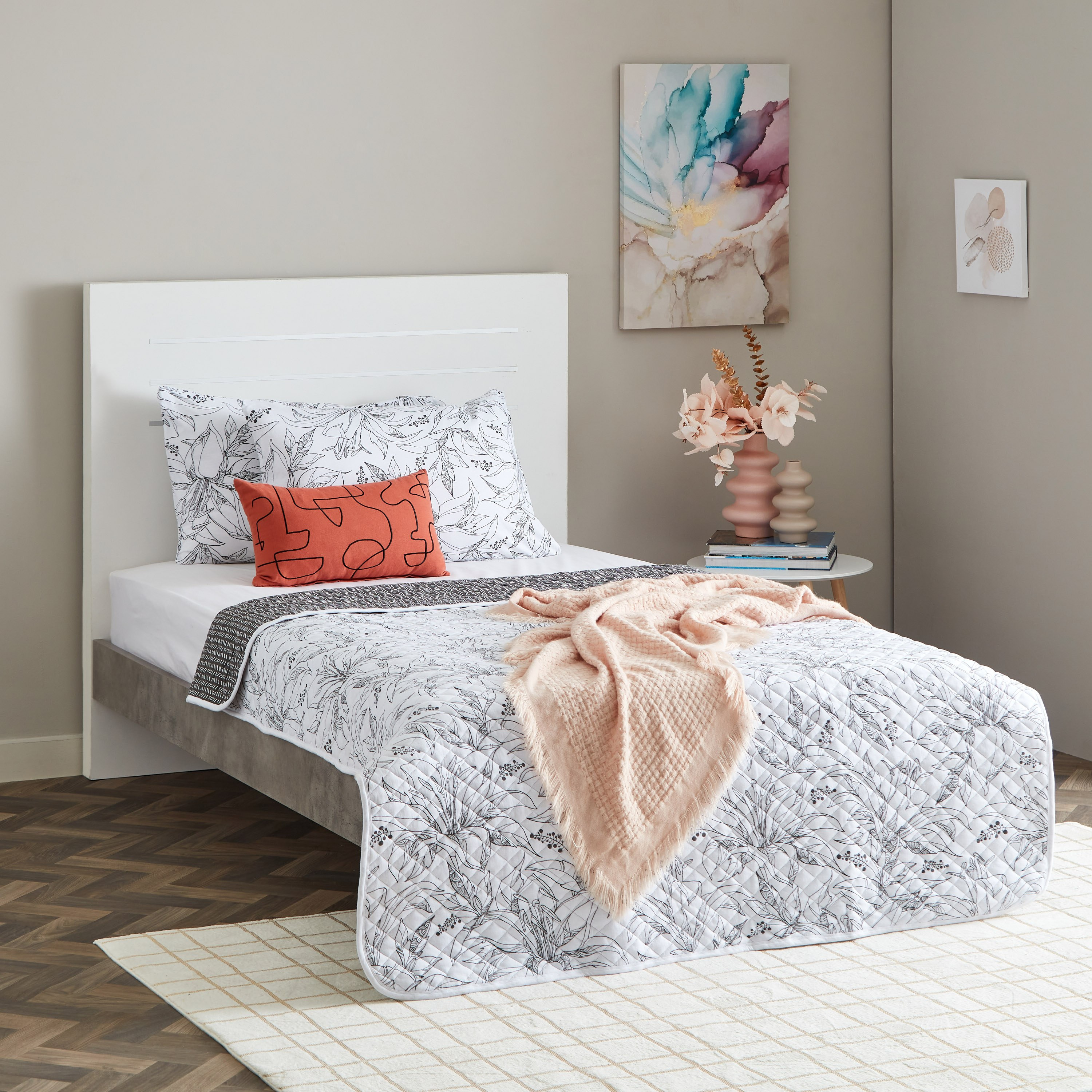 مفرش سرير جيرسي مزدوج بطبعات أزهار الليلي من سوبر سوفت - 150x200 سم-hbxdecorandfurnishings-bedding-bedspreadsandquilts-image-5