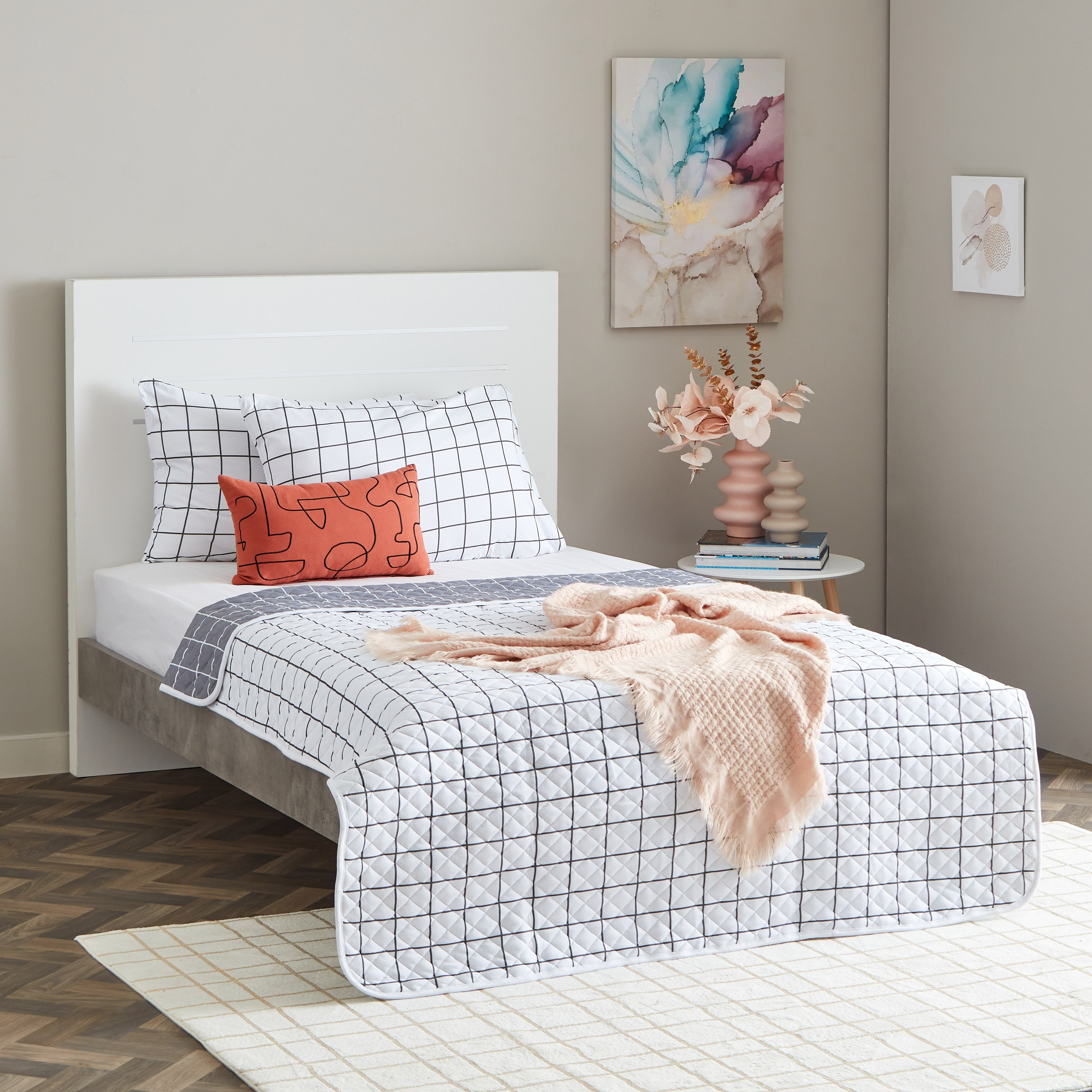 مفرش سرير جيرسي مزدوج بطبعات كاروهات من سوبر سوفت - 150x200 سم-hbxdecorandfurnishings-bedding-bedspreadsandquilts-image-5