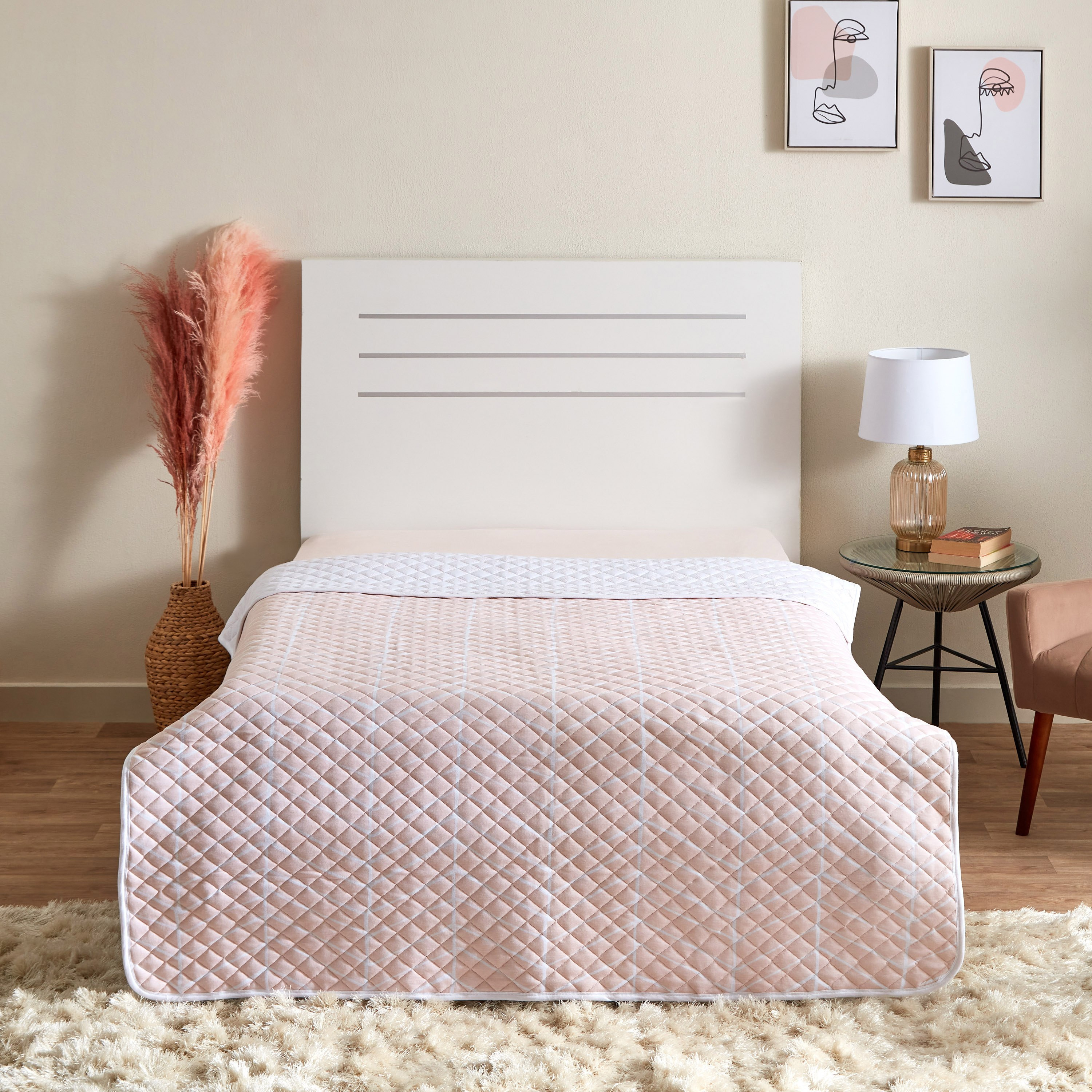 مفرش سرير جيرسي مزدوج فائق النعومة بطبعات شيفرون - 150×200 سم-hbxdecorandfurnishings-bedding-bedspreadsandquilts-image-2