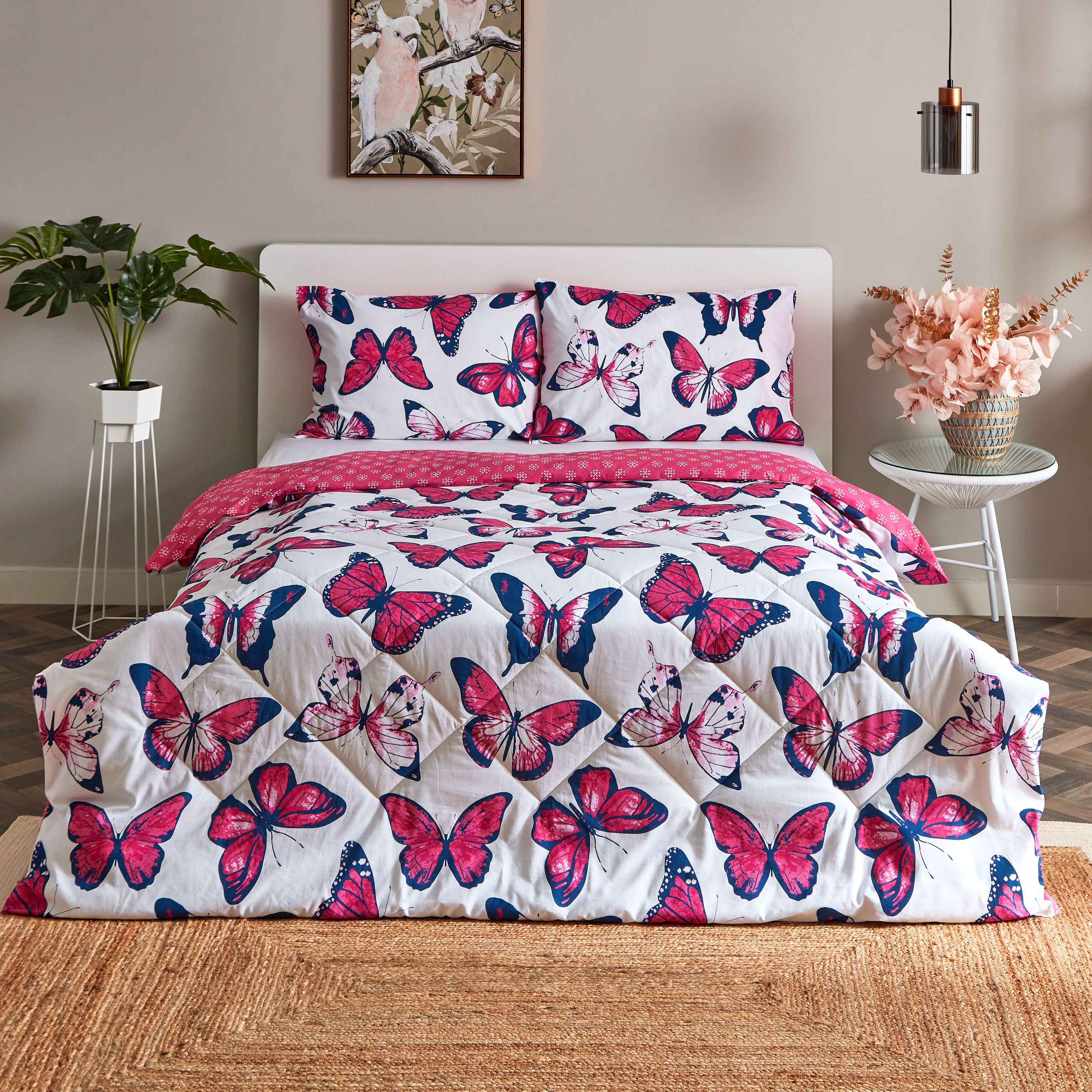 طقم لحاف كوين قطني على الوجهين 3 قطع بطبعات فراشة من زايلا - 200x240 سم-hbxhomeware-hbxdecorandfurnishings-image-2