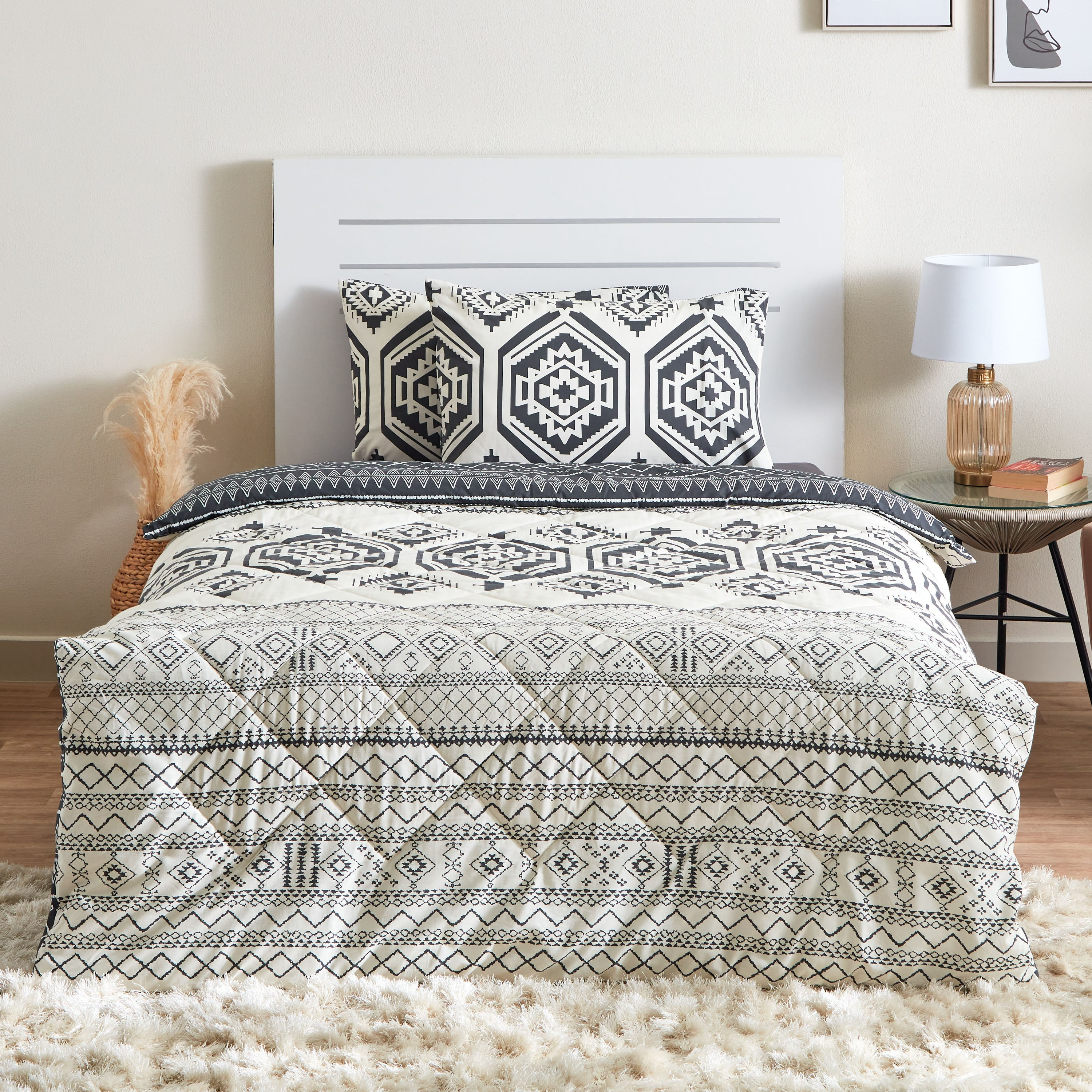 Zayla 3-Piece Kilim Print Monochrome Twin Cotton Reversible Comforter Set - 160x220 cm-PROMO_HB_AE_B1G1_250925-image-2