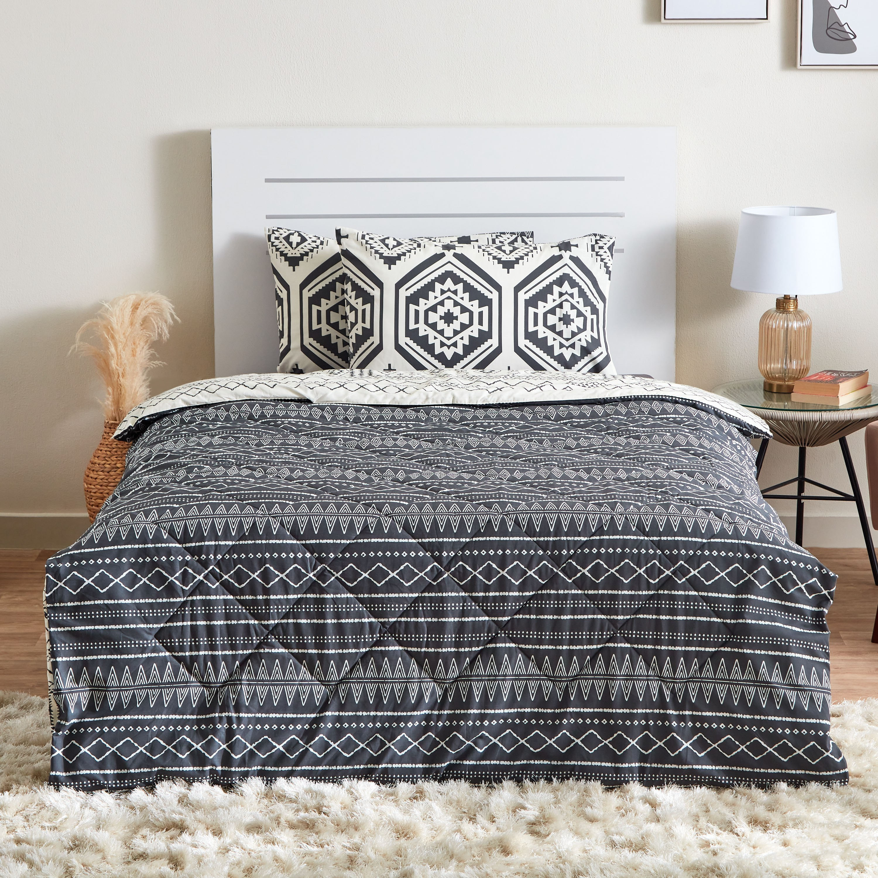 Zayla 3-Piece Kilim Print Monochrome Twin Cotton Reversible Comforter Set - 160x220 cm-PROMO_HB_AE_B1G1_250925-image-3