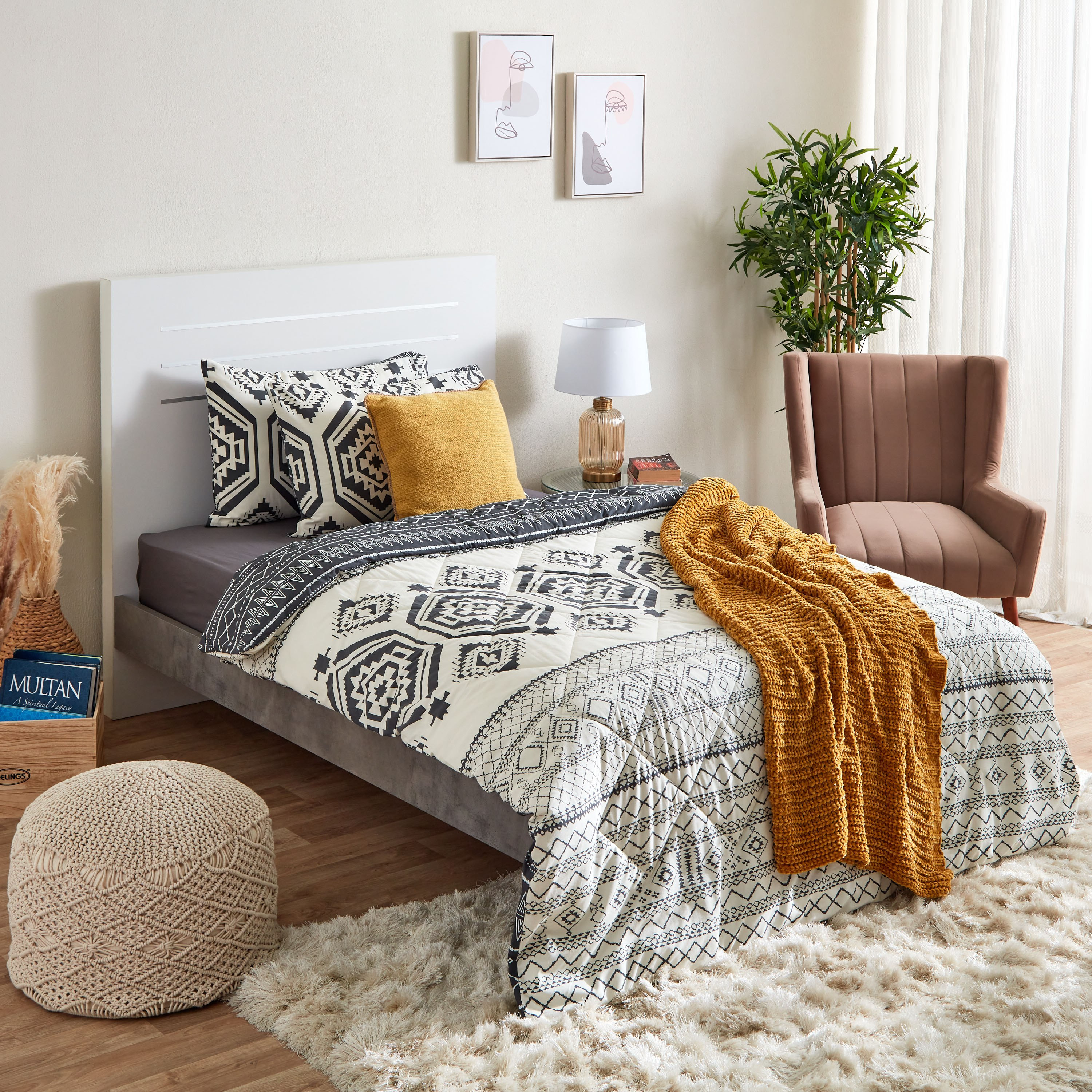 Zayla 3-Piece Kilim Print Monochrome Twin Cotton Reversible Comforter Set - 160x220 cm-PROMO_HB_AE_B1G1_250925-image-9