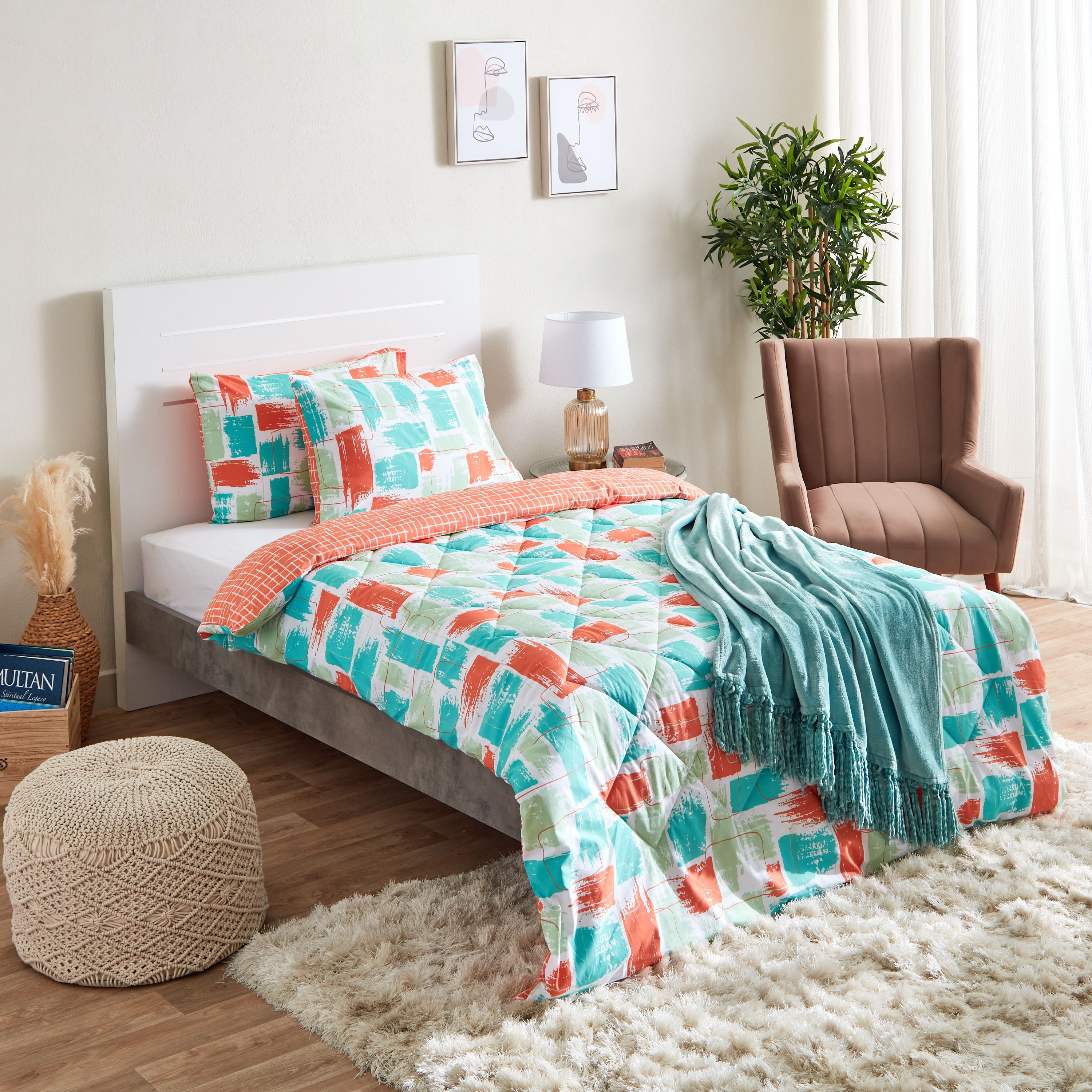 طقم لحاف قطني مزدوج على الوجهين بطبعات تجريدية 3 قطع من زايلا - 160x220 سم-hbxhomeware-hbxdecorandfurnishings-image-9
