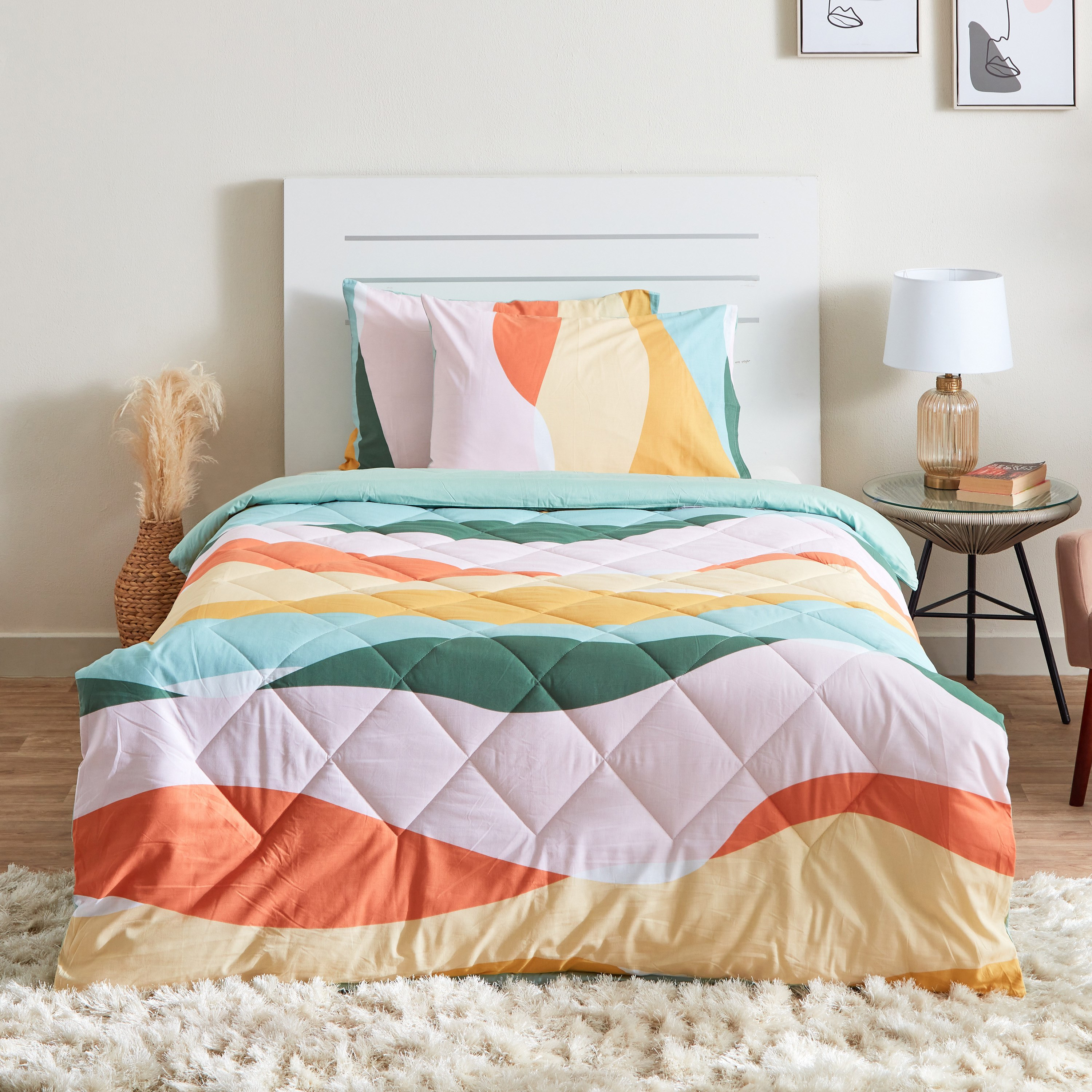 طقم لحاف مزدوج قطني على الوجهين 3 قطع بطبعات موجات متعددة من زايلا - 160x220 سم-hbxhomeware-hbxdecorandfurnishings-image-2
