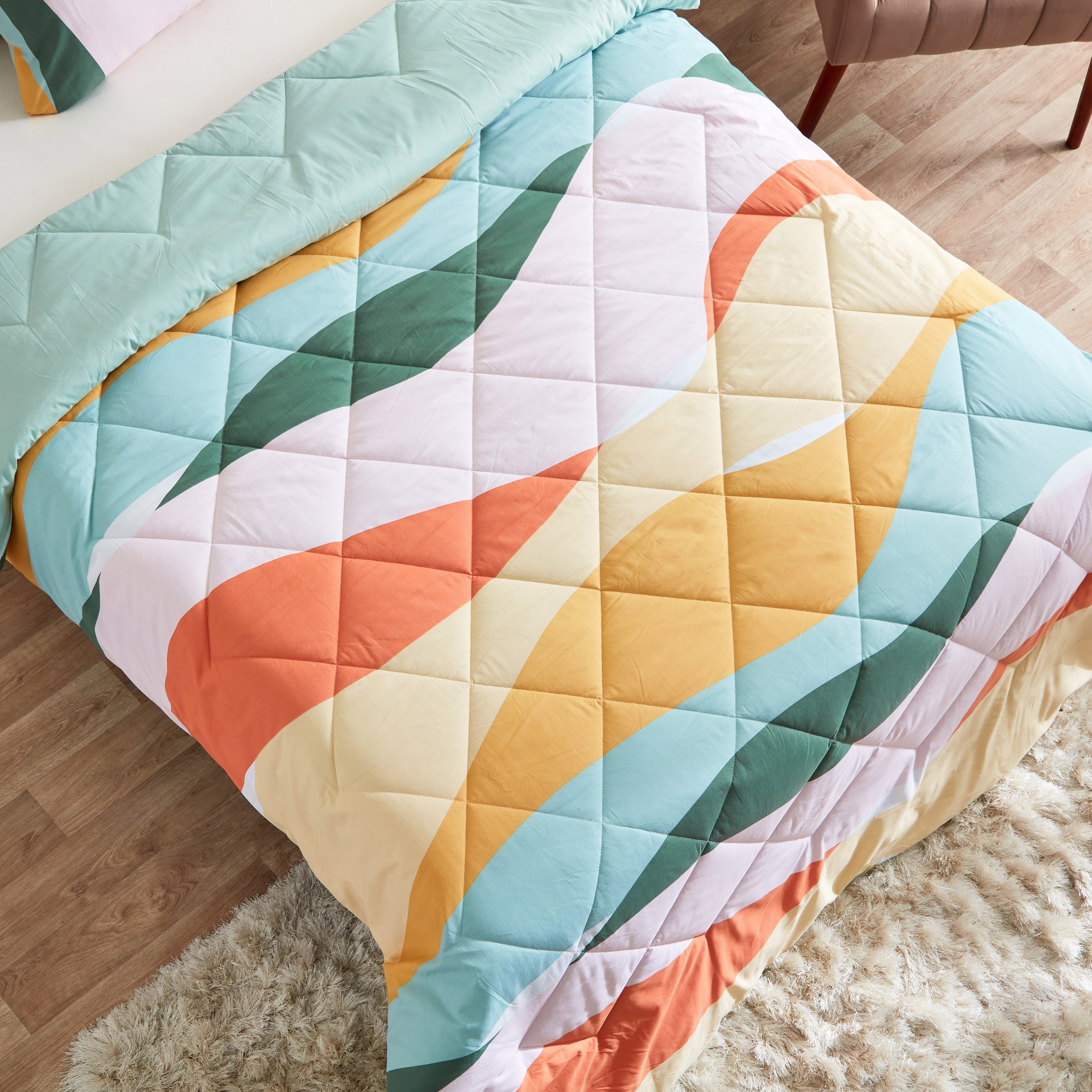 طقم لحاف مزدوج قطني على الوجهين 3 قطع بطبعات موجات متعددة من زايلا - 160x220 سم-hbxhomeware-hbxdecorandfurnishings-image-4