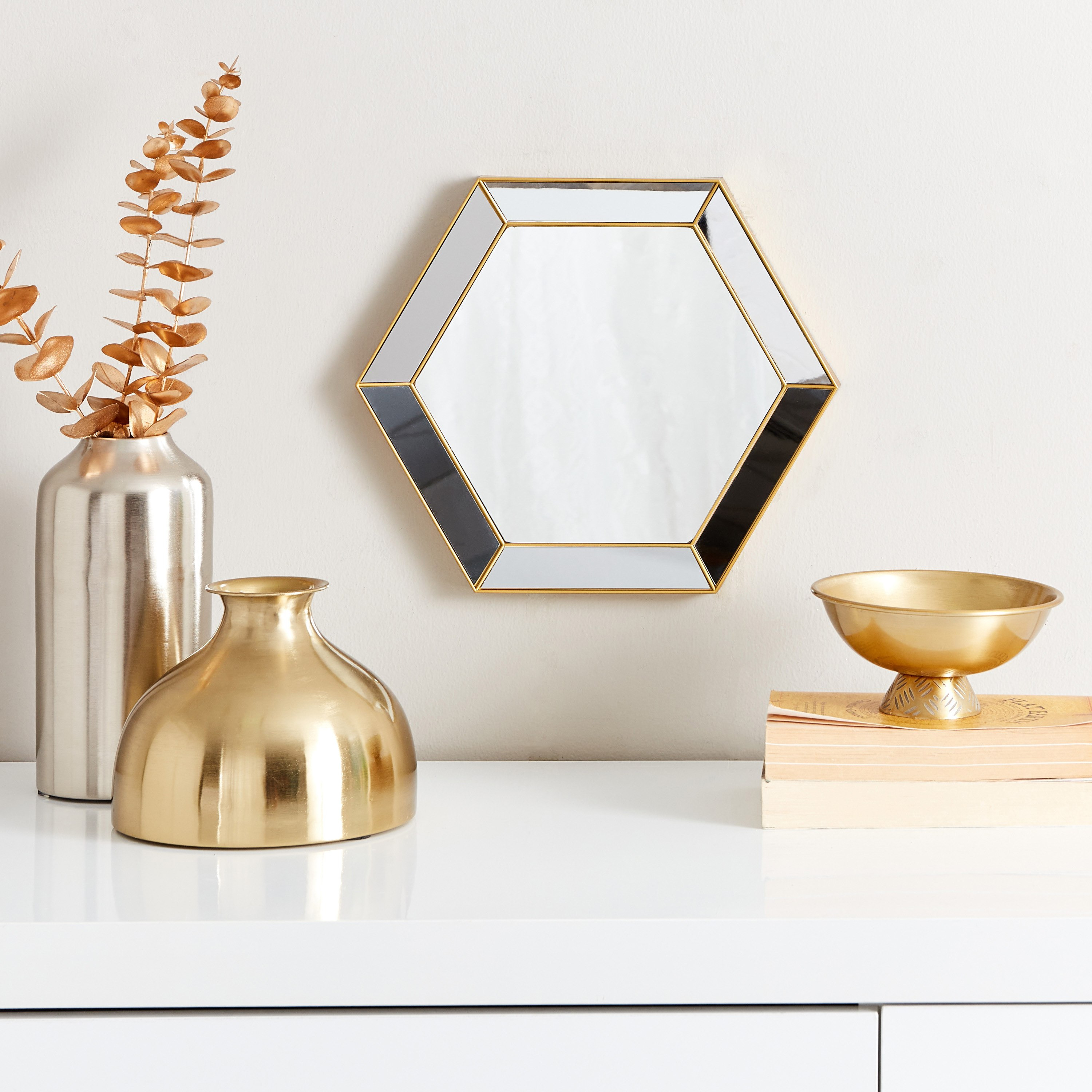 Gold store hexagon mirror