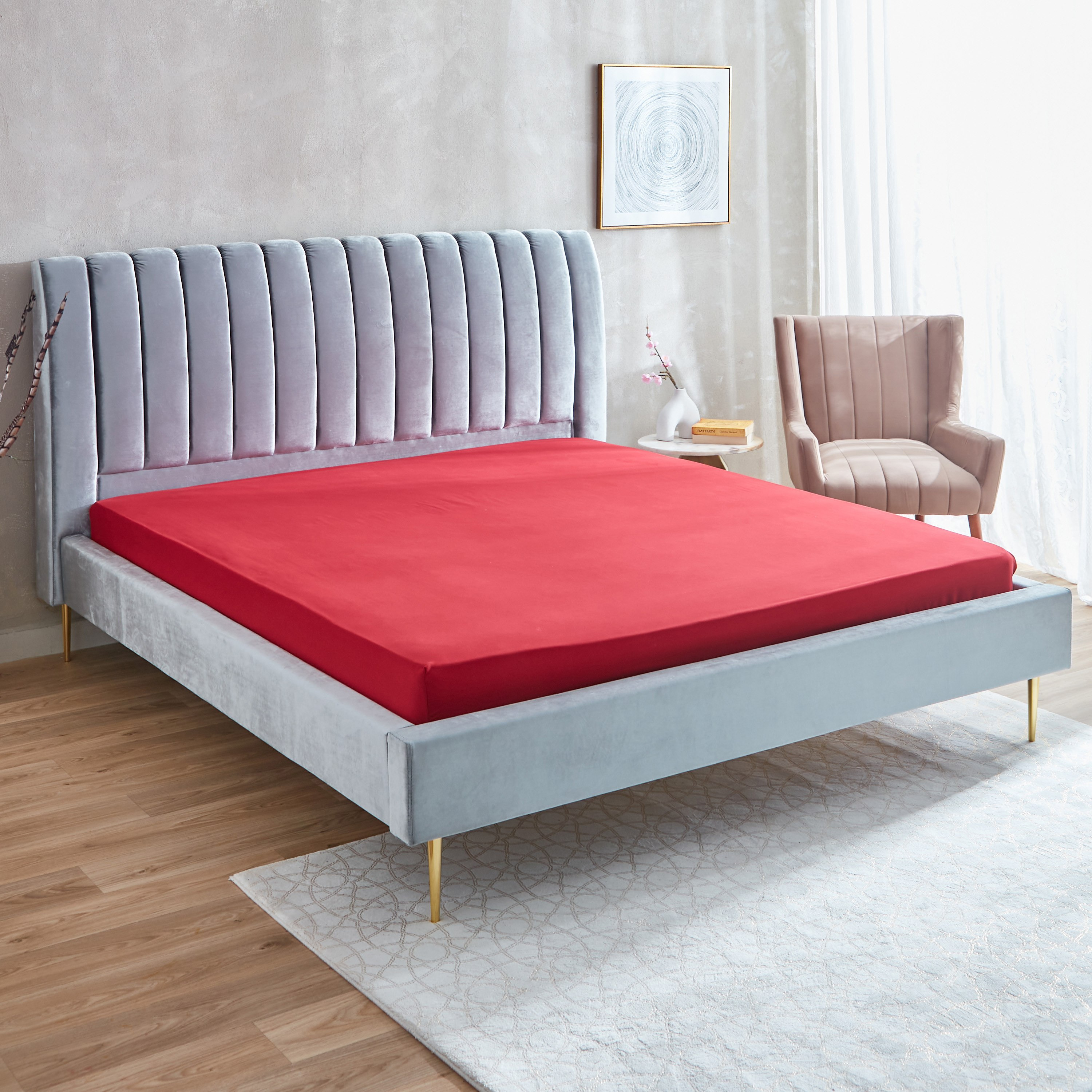 شرشف مطاطي كوين سادة من الألياف الدقيقة من ديربي - 150x200+25 سم-hbxhomeware-hbxbedroom-image-1