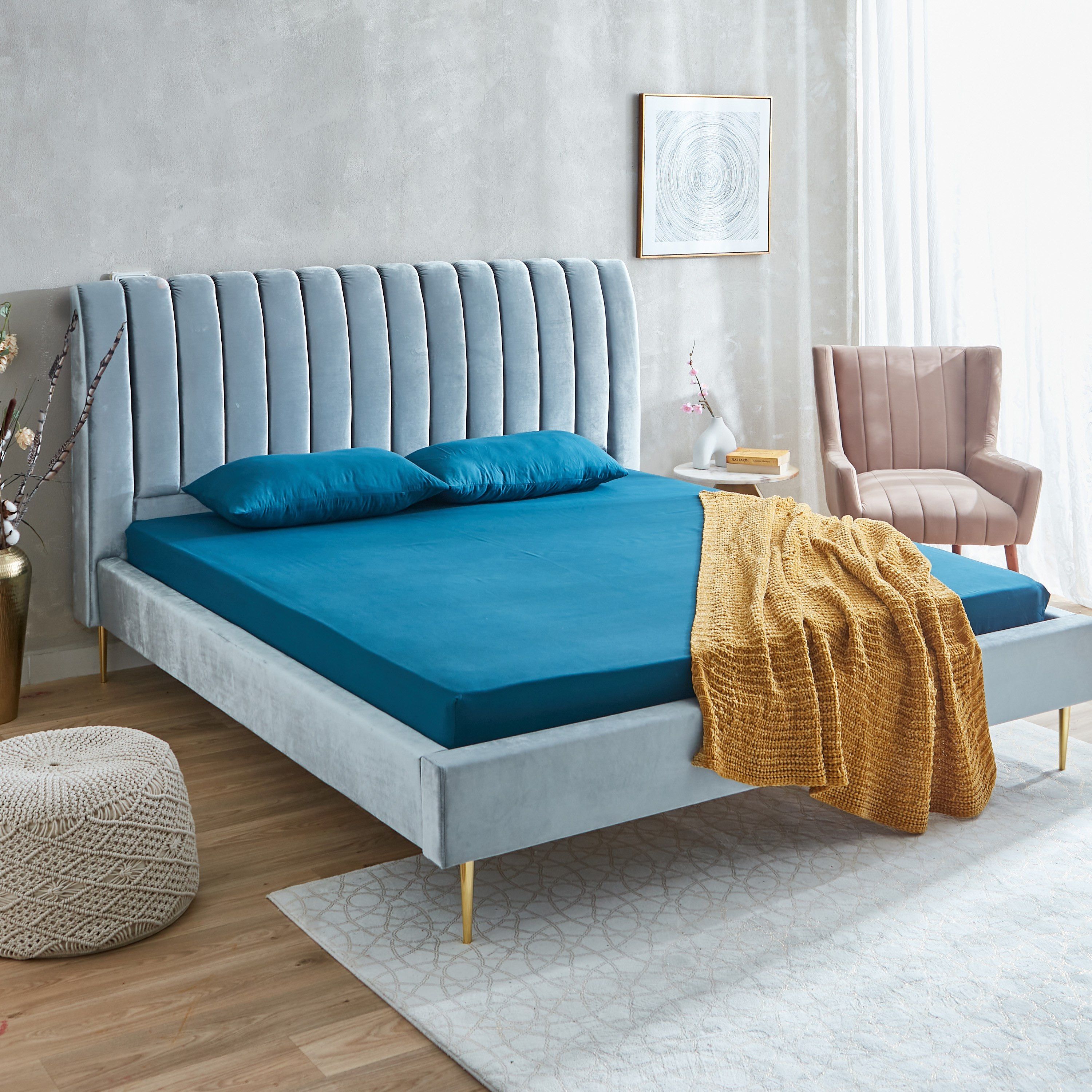 Derby Solid Microfibre Double Fitted Sheet - 140x200+25 cm-hbxhomeware-hbxbedroom-image-8