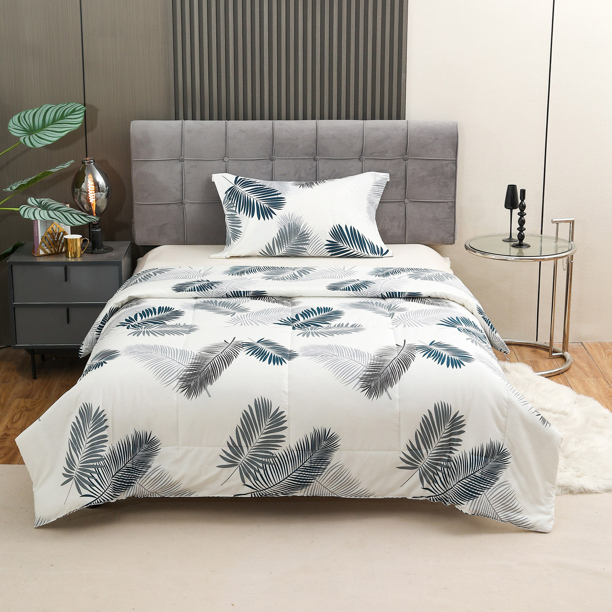 طقم لحاف فردي من قطعتين قطن بطبعات من فيرونا سيرين - 135x220 سم-hbxhomeware-hbxdecorandfurnishings-image-1