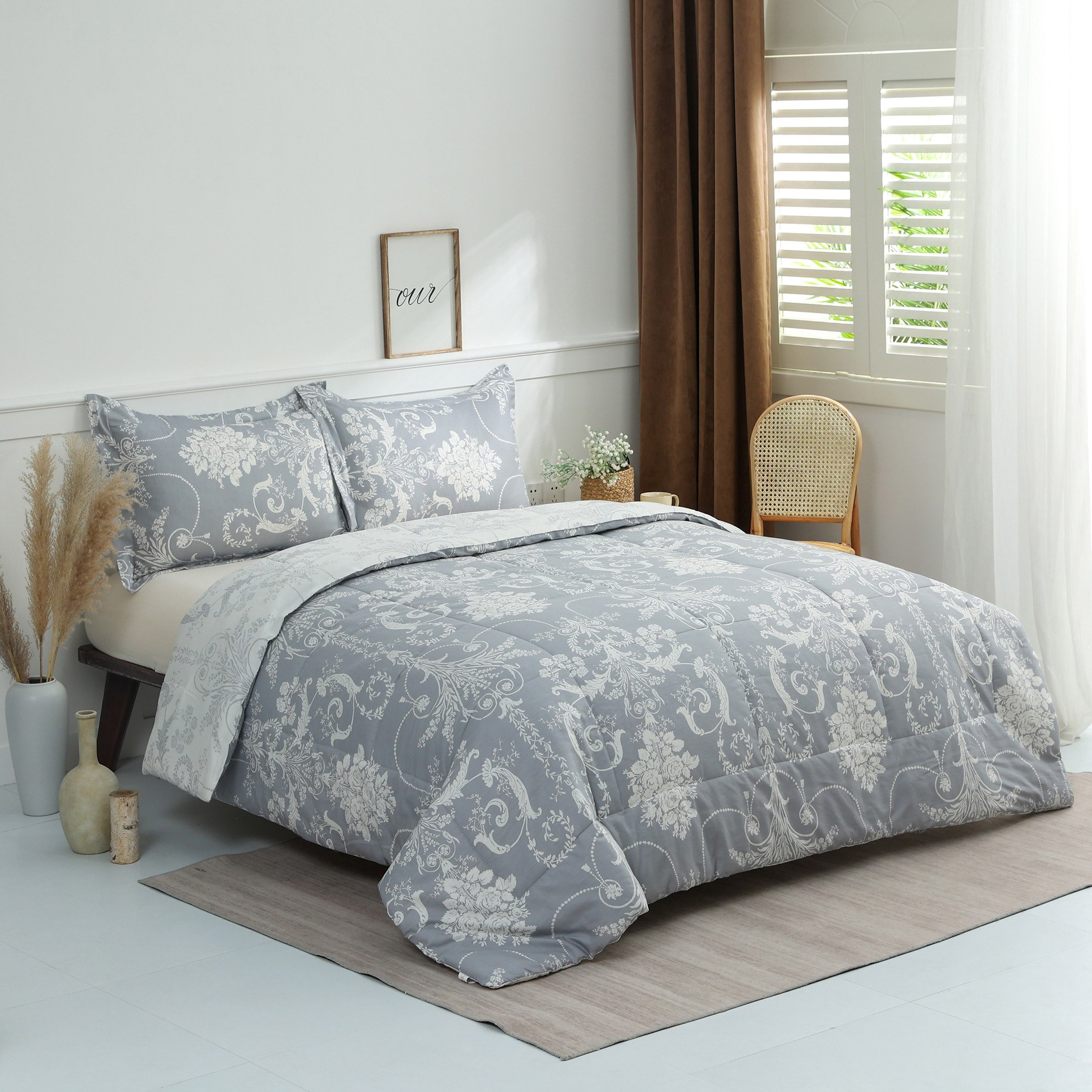 طقم لحاف كينج 3 قطع قطن بطبعات من فيرونا إنيرو - 220x240 سم-hbxhomeware-hbxdecorandfurnishings-image-1