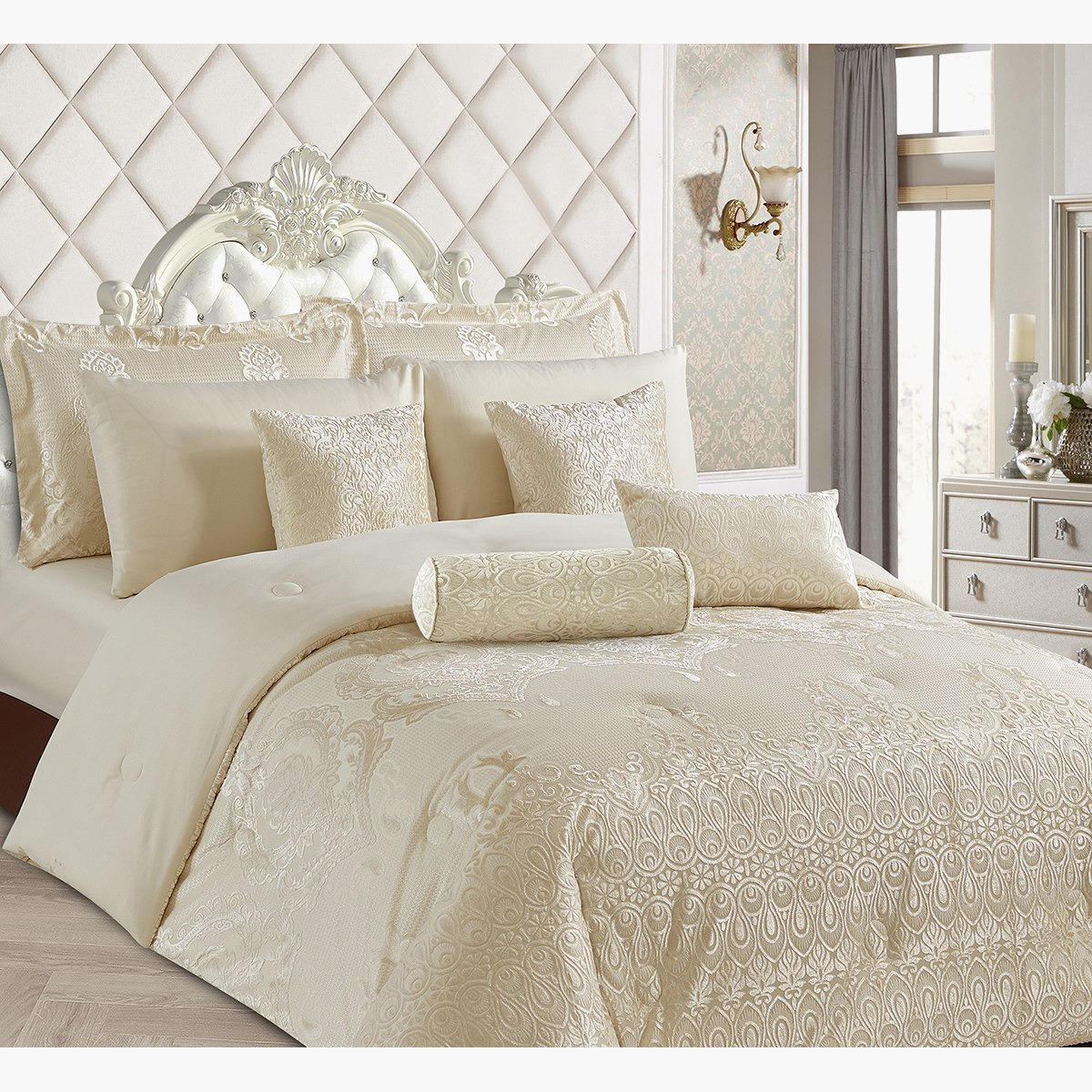 طقم لحاف جاكارد سوبر كينج 10 قطع شنيل من إيسلين - 240x240 سم-hbxhomeware-hbxdecorandfurnishings-image-2