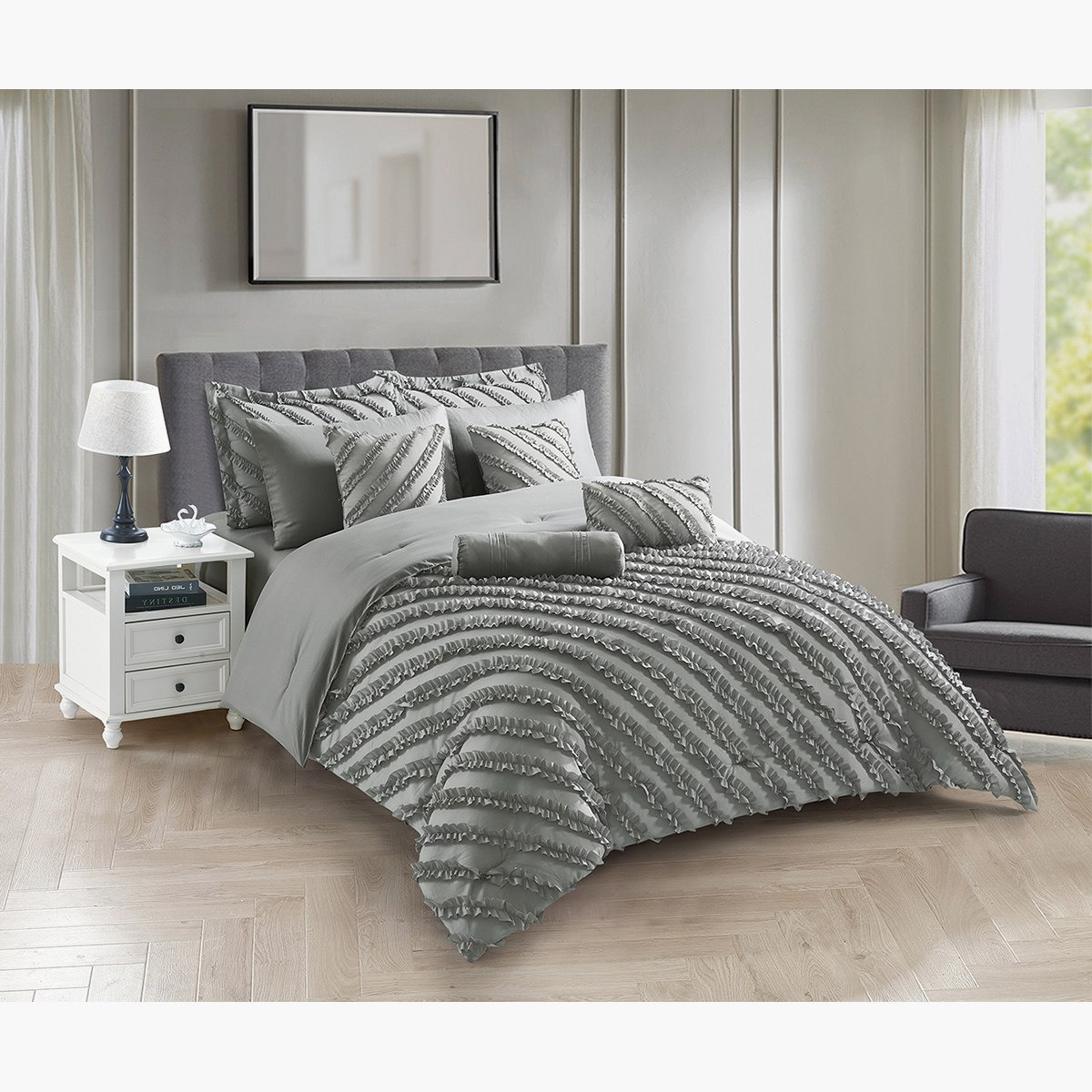Tuhin 10-Piece Frill Microfibre Super King Comforter Set - 240x240 cm-hbxhomeware-hbxdecorandfurnishings-image-1