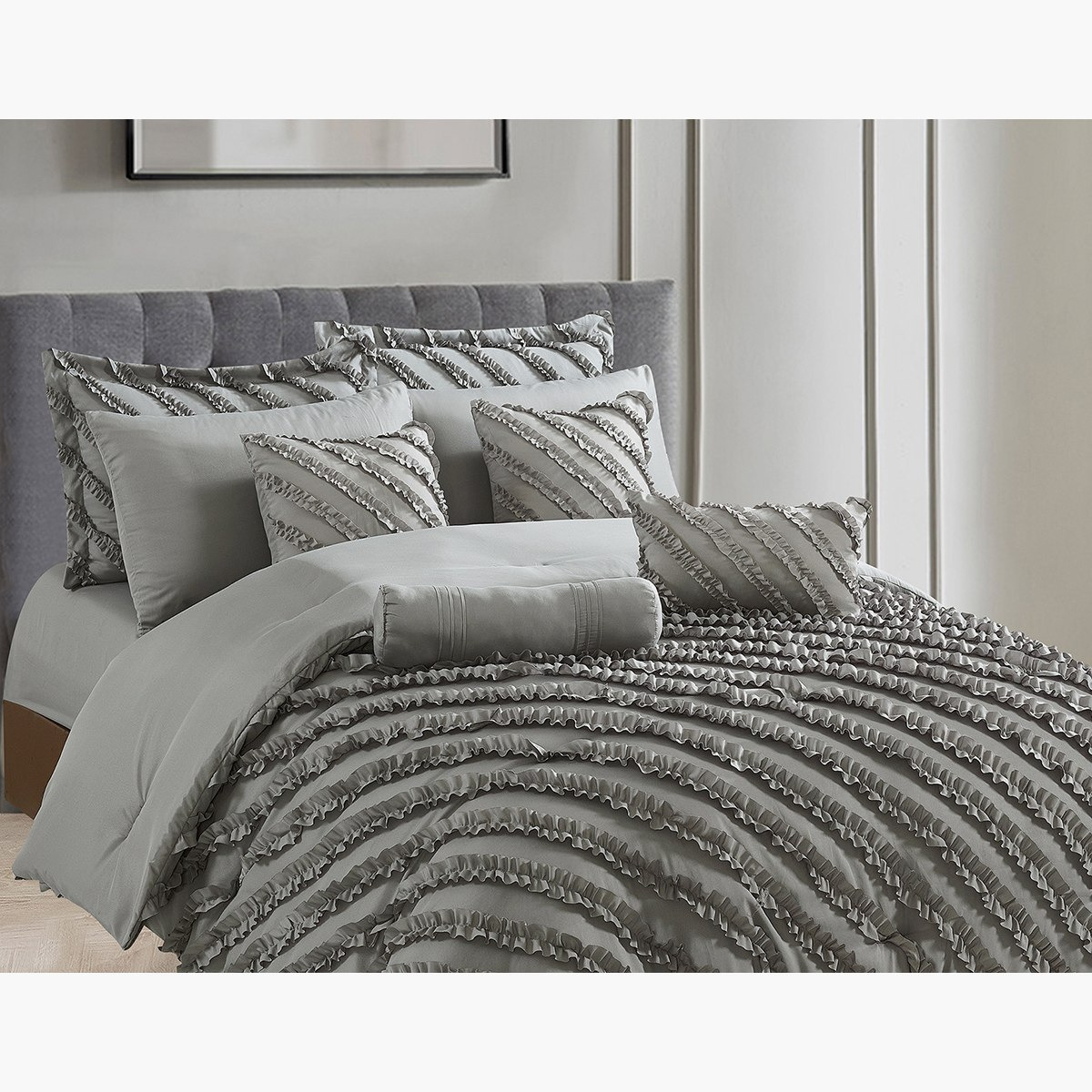 Tuhin 10-Piece Frill Microfibre Super King Comforter Set - 240x240 cm-hbxhomeware-hbxdecorandfurnishings-image-5